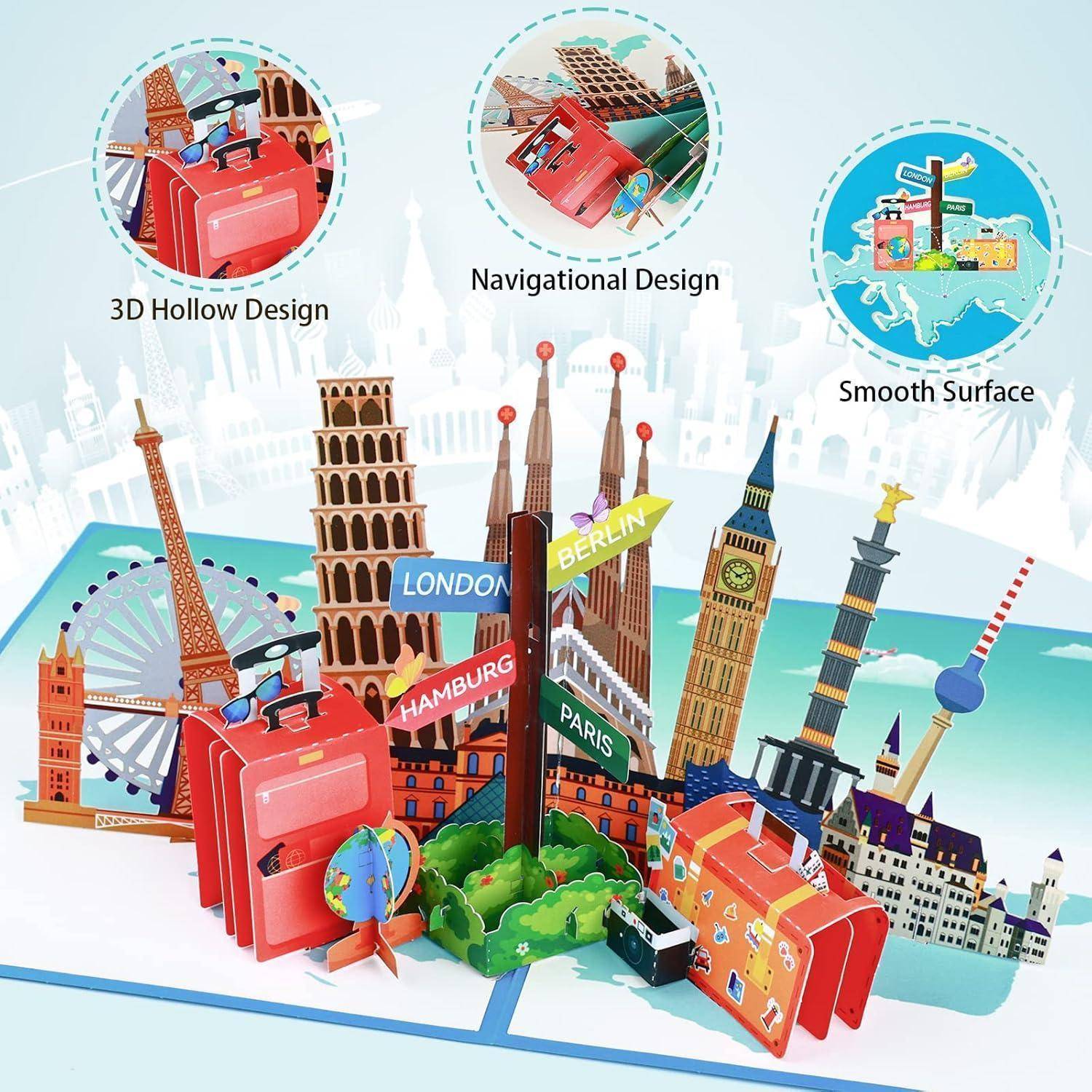 Reisegutschein 3D Pop Up Flugticket Geldgeschenk blau