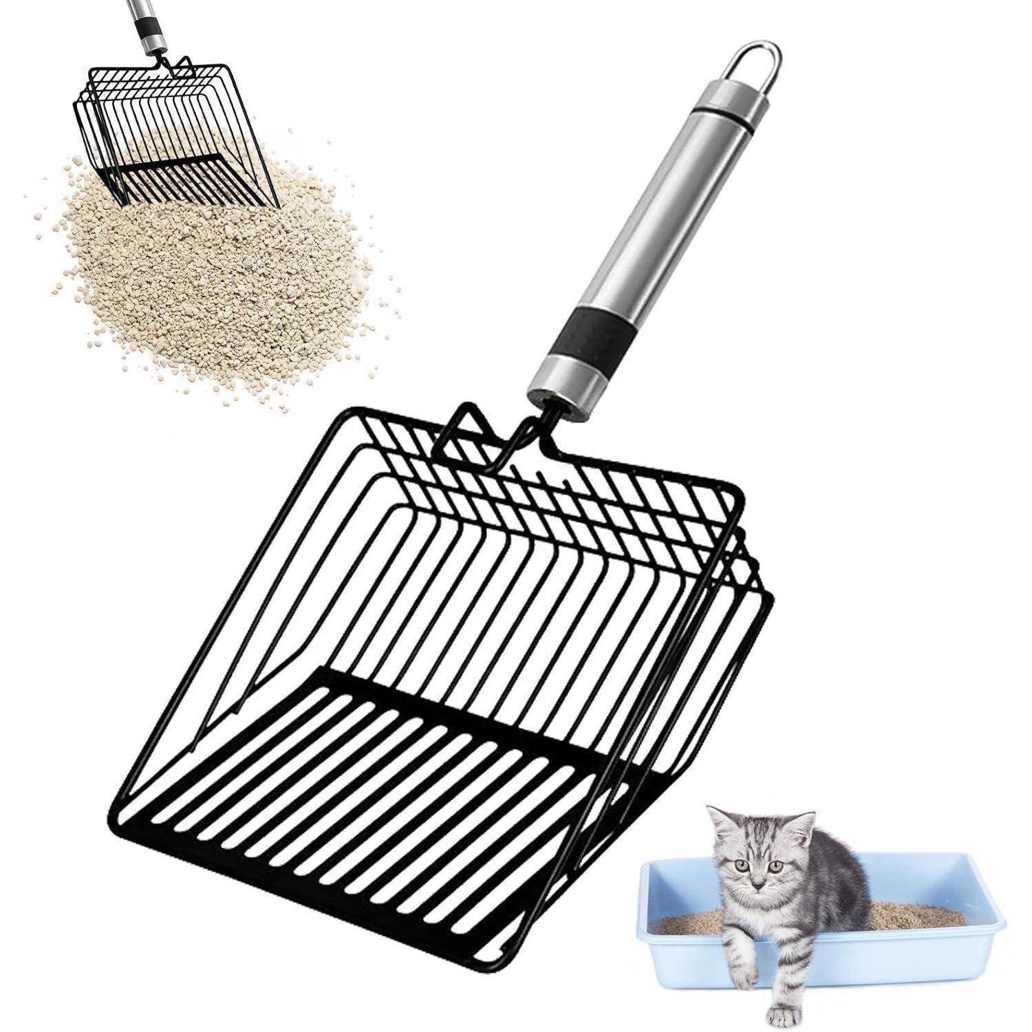 Katzenschaufel Katzenstreu Metall langer Griff Schwarzer Metall