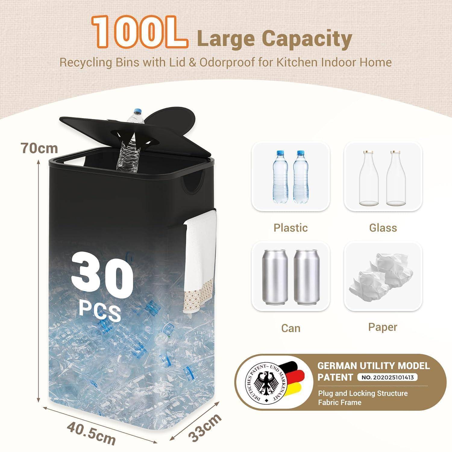 Sammelbehälter Pfandflaschen Flaschensammler Altglas Schwarz 100L