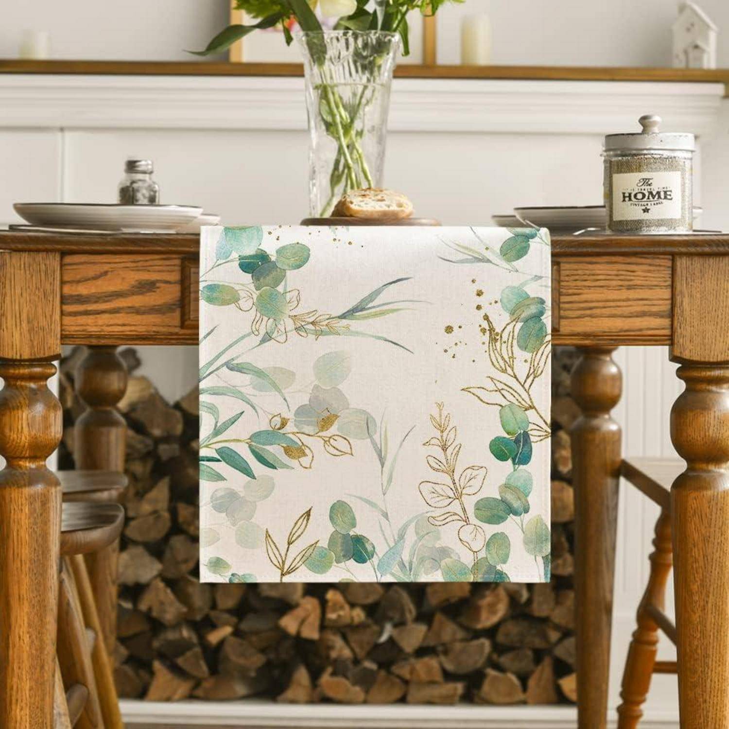 Tischläufer Eukalyptus Tischdeko Hochzeit Sommer 40 x 100 cm Grün Gold