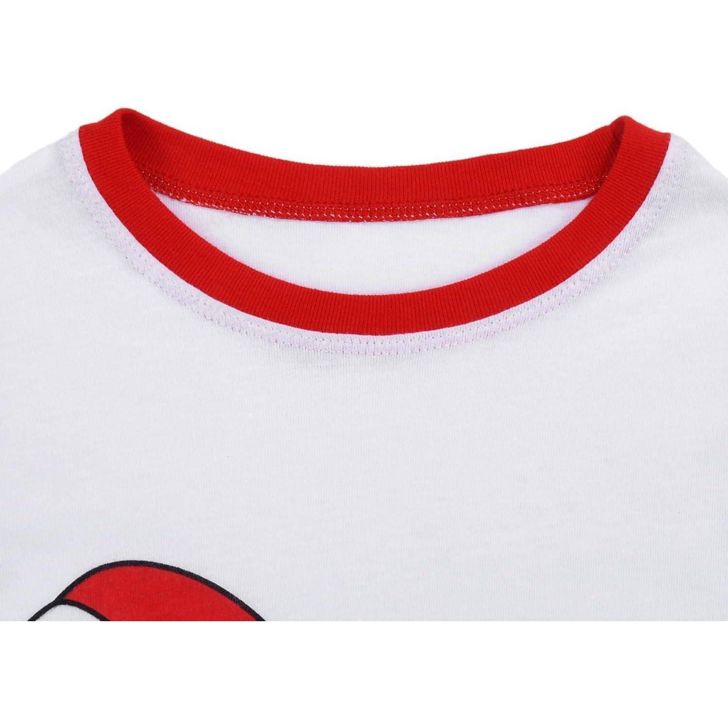 Eine Nahaufnahme eines weißen T-Shirts mit einem leuchtend roten Kragen. Der Stoff wirkt weich und bequem und vermittelt einen lässigen Kleidungsstil.
