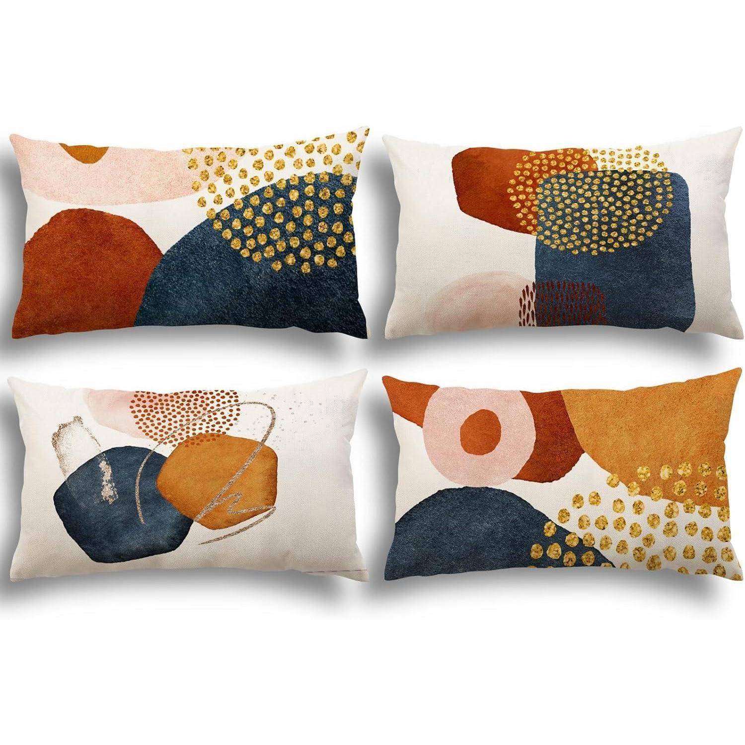 Kissenbezug Leinen Dekokissen Boho Abstrakte A080 30 x 50 cm 4 Stück