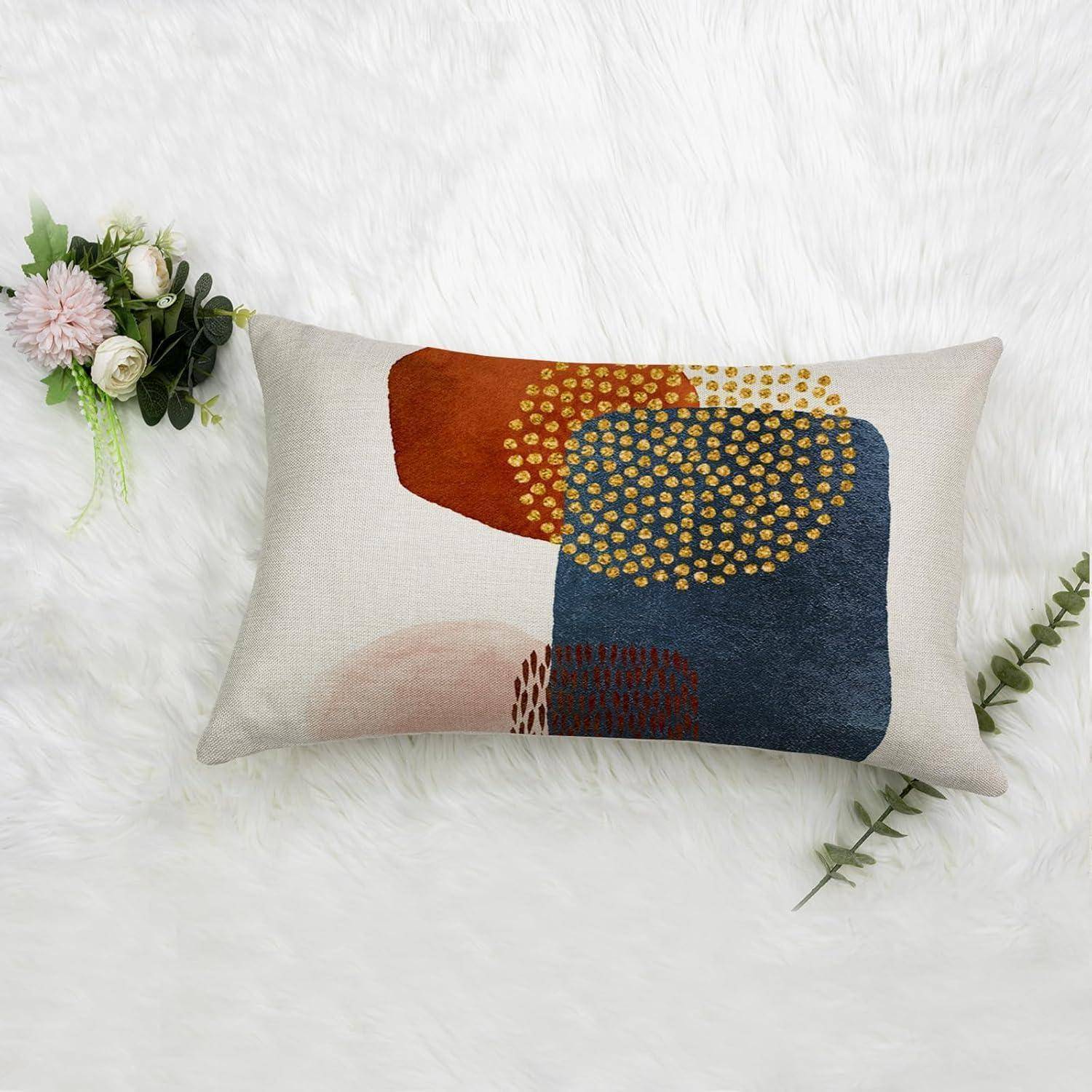 Kissenbezug Leinen Dekokissen Boho Abstrakte A080 30 x 50 cm 4 Stück