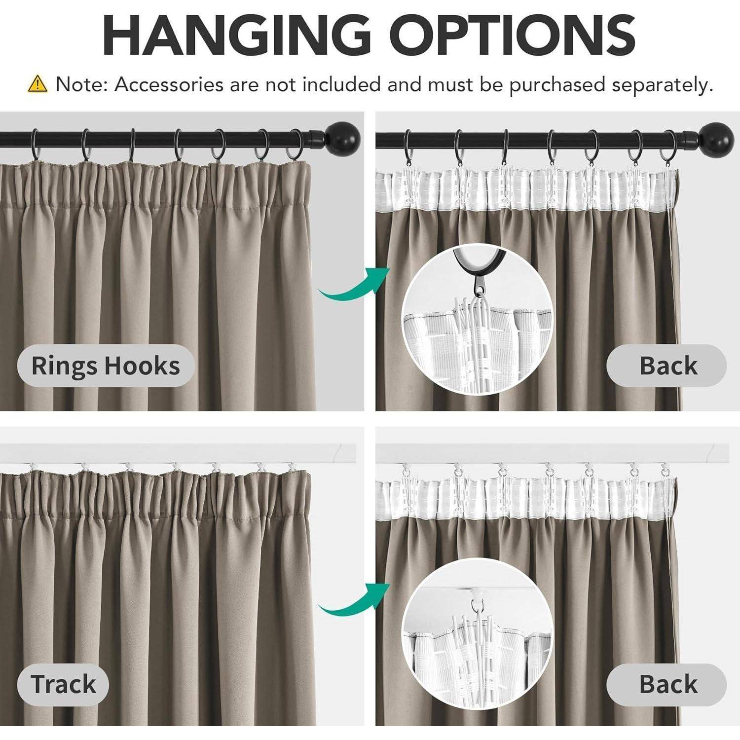 Vorhang Kräuselband Blickdicht H220 x B300 cm (1er Pack) Taupe