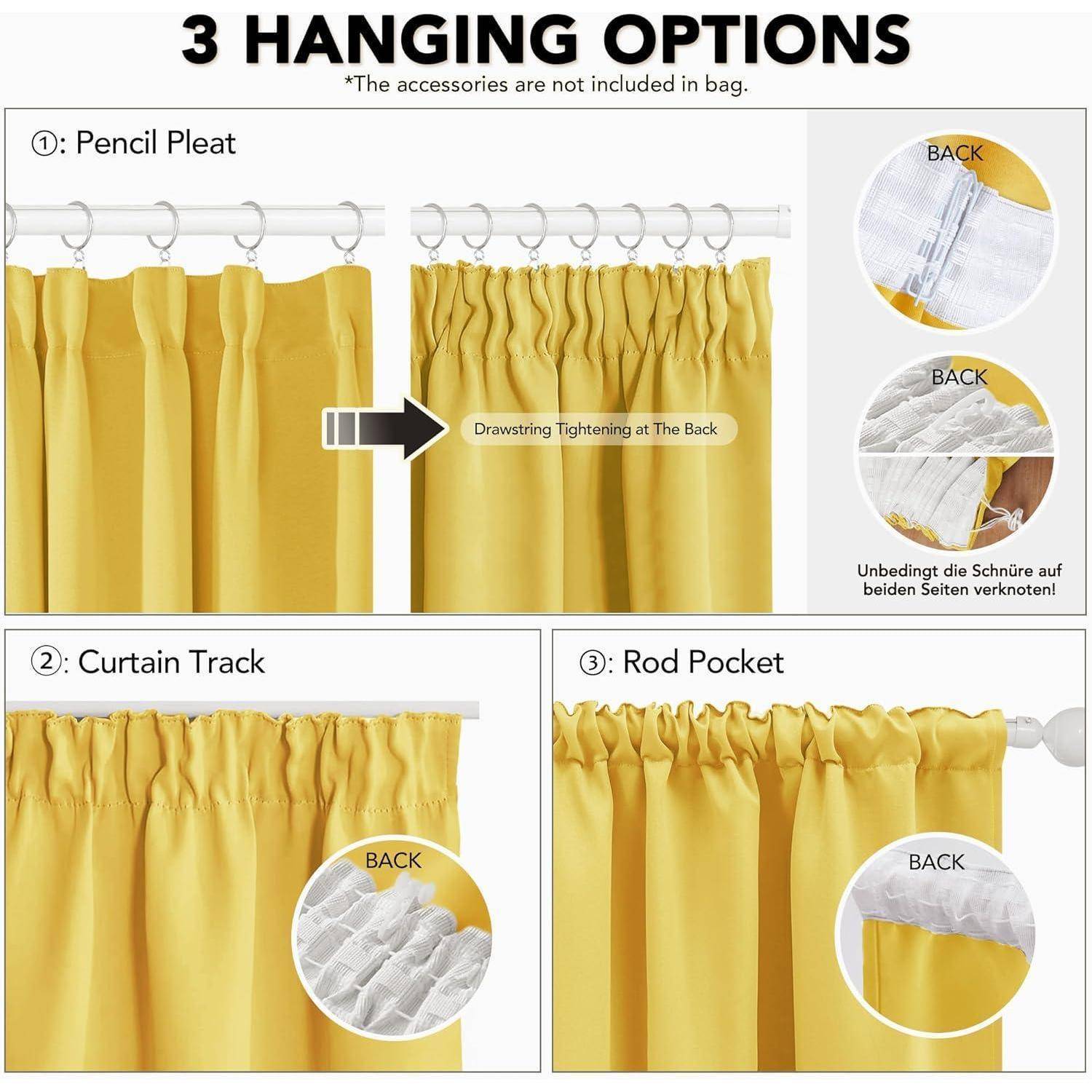 Verdunkelungsvorhänge Kräuselband H210 x B140 cm (2er Pack) Senfgelb