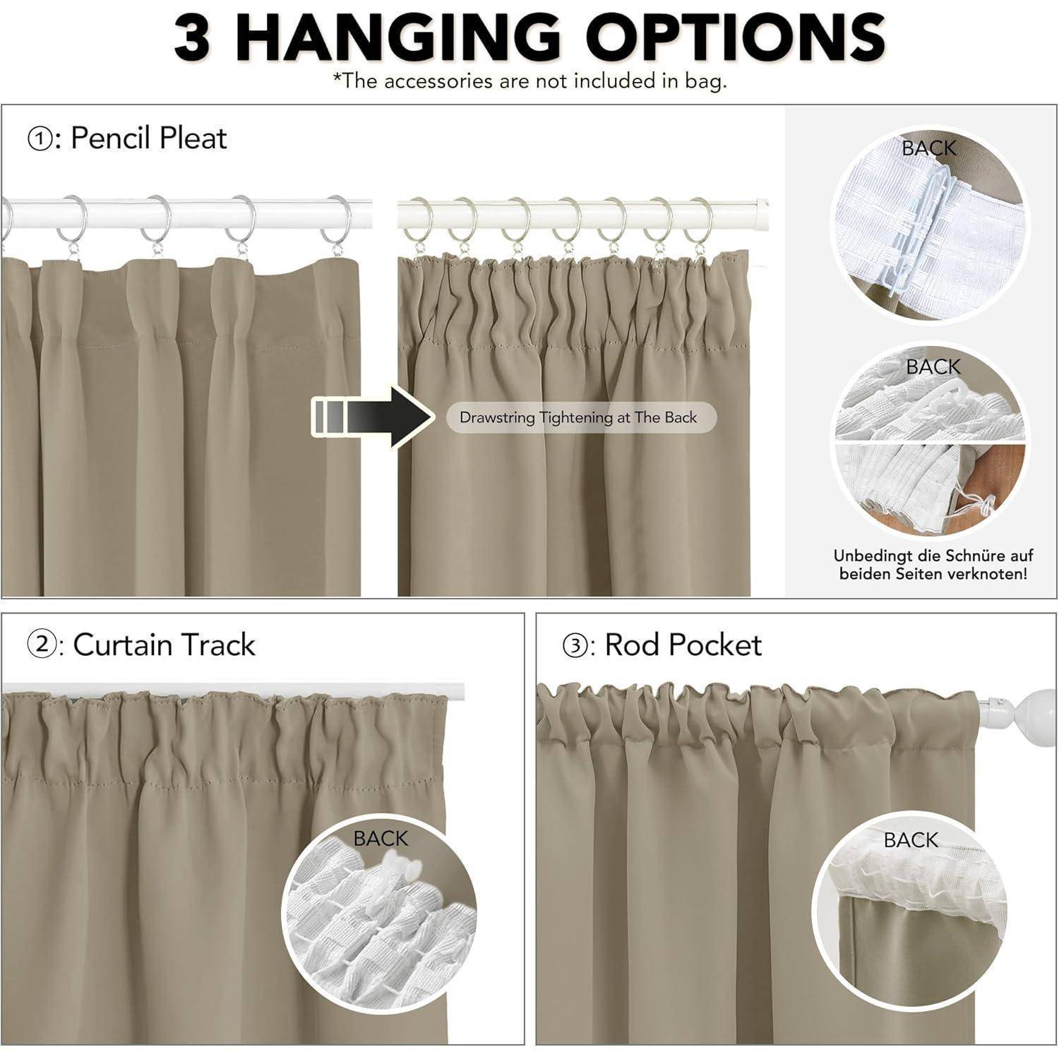 Gardinen Blickdicht Kräuselband H229 x B229 cm (2er Pack) Taupe
