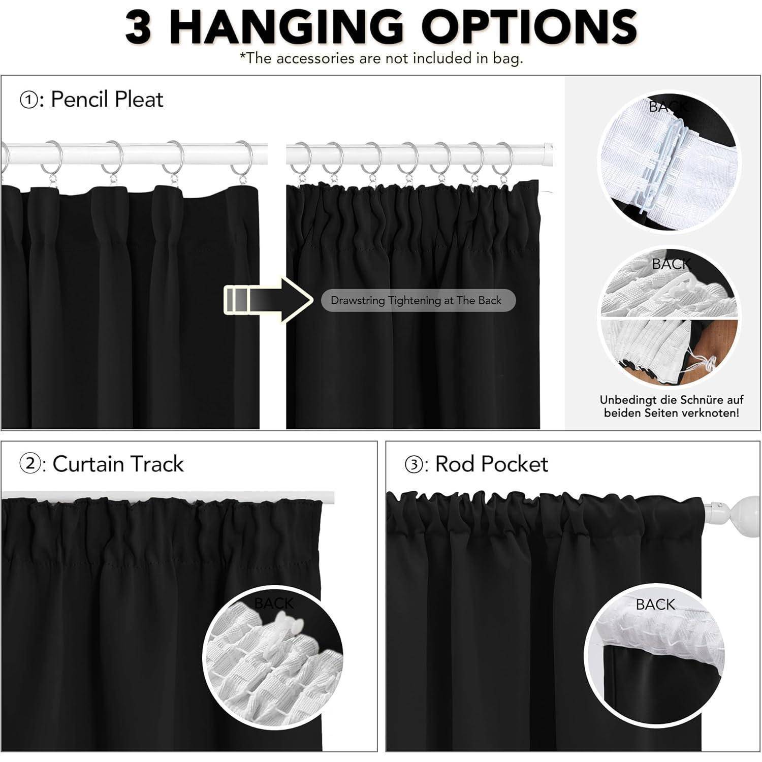 Verdunkelungsvorhang Blickdicht H160 x B132 cm (2er Pack) Schwarz