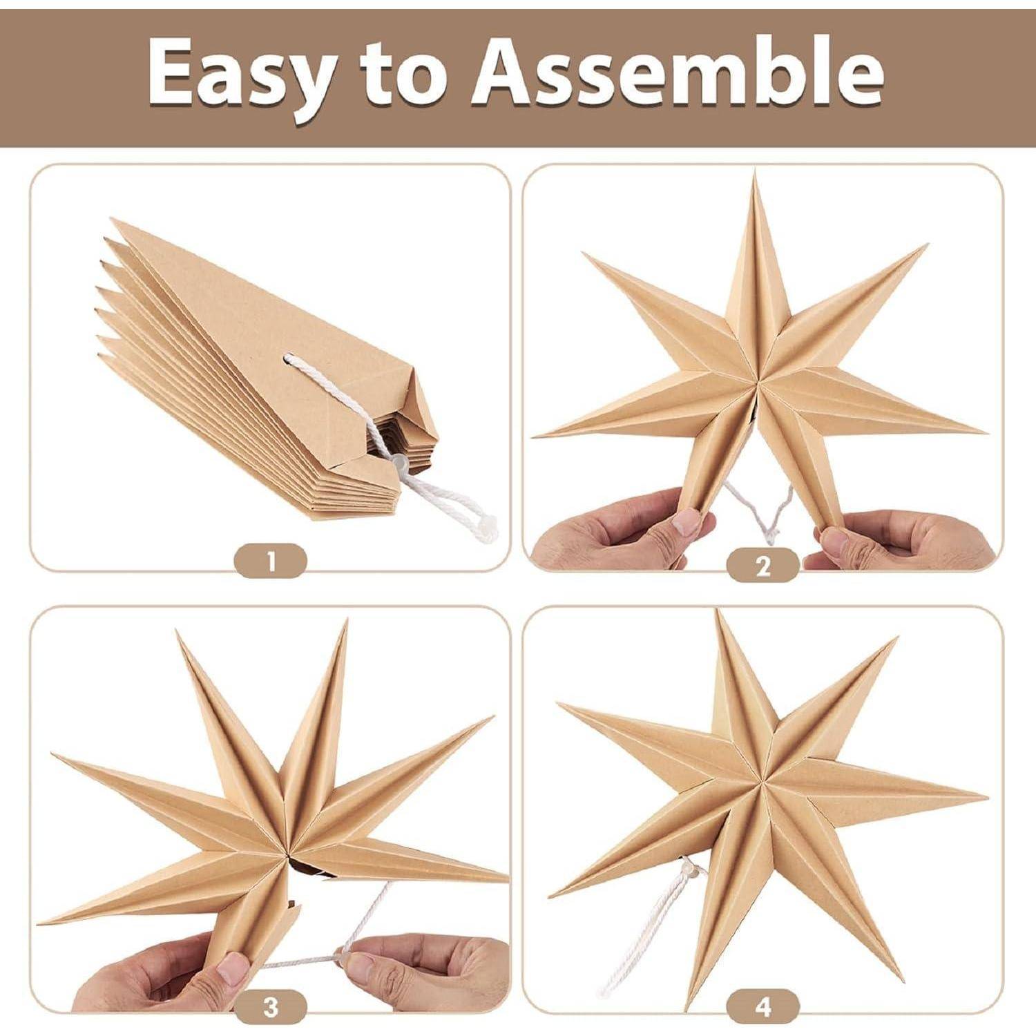 Papierstern Faltstern 30cm Holzfarbe 7 Zacken 3er Set Papiersterne