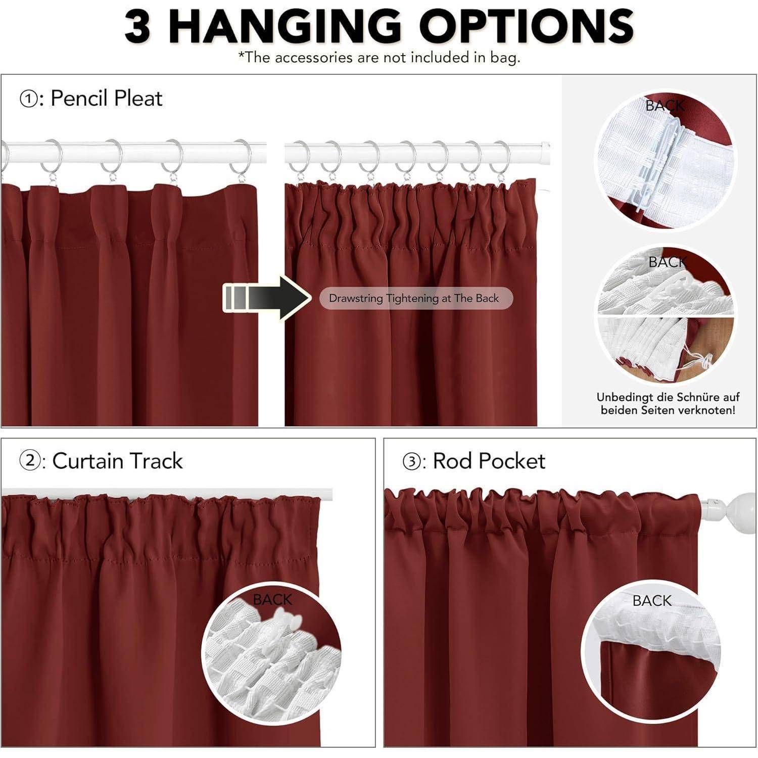 Vorhang Verdunkelungsvorhang Blickdicht H138 x B168 cm (2er Pack) Rot