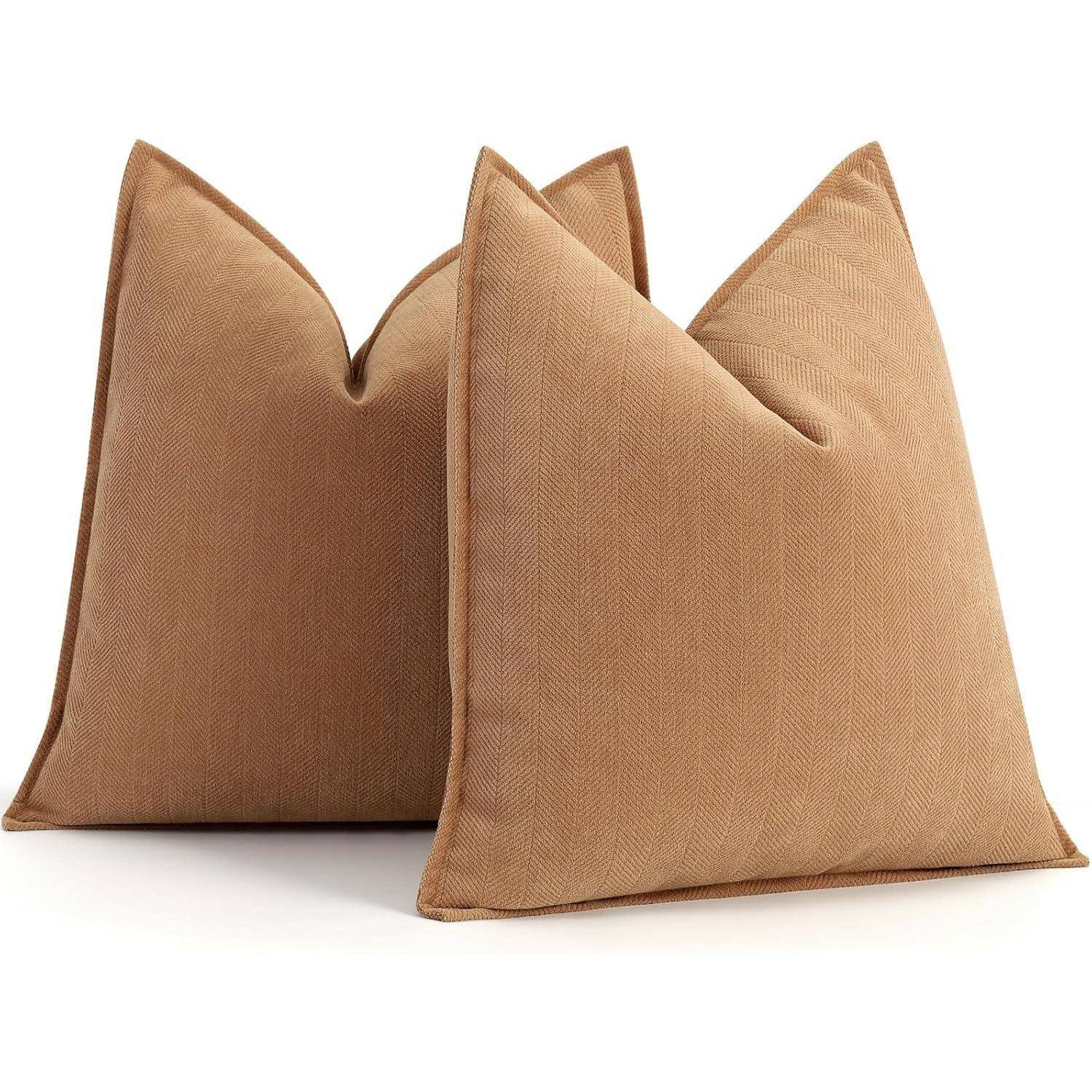 Kissenbezug Chenille Sofakissen Kamel 45 x 45 cm, 2 Stück