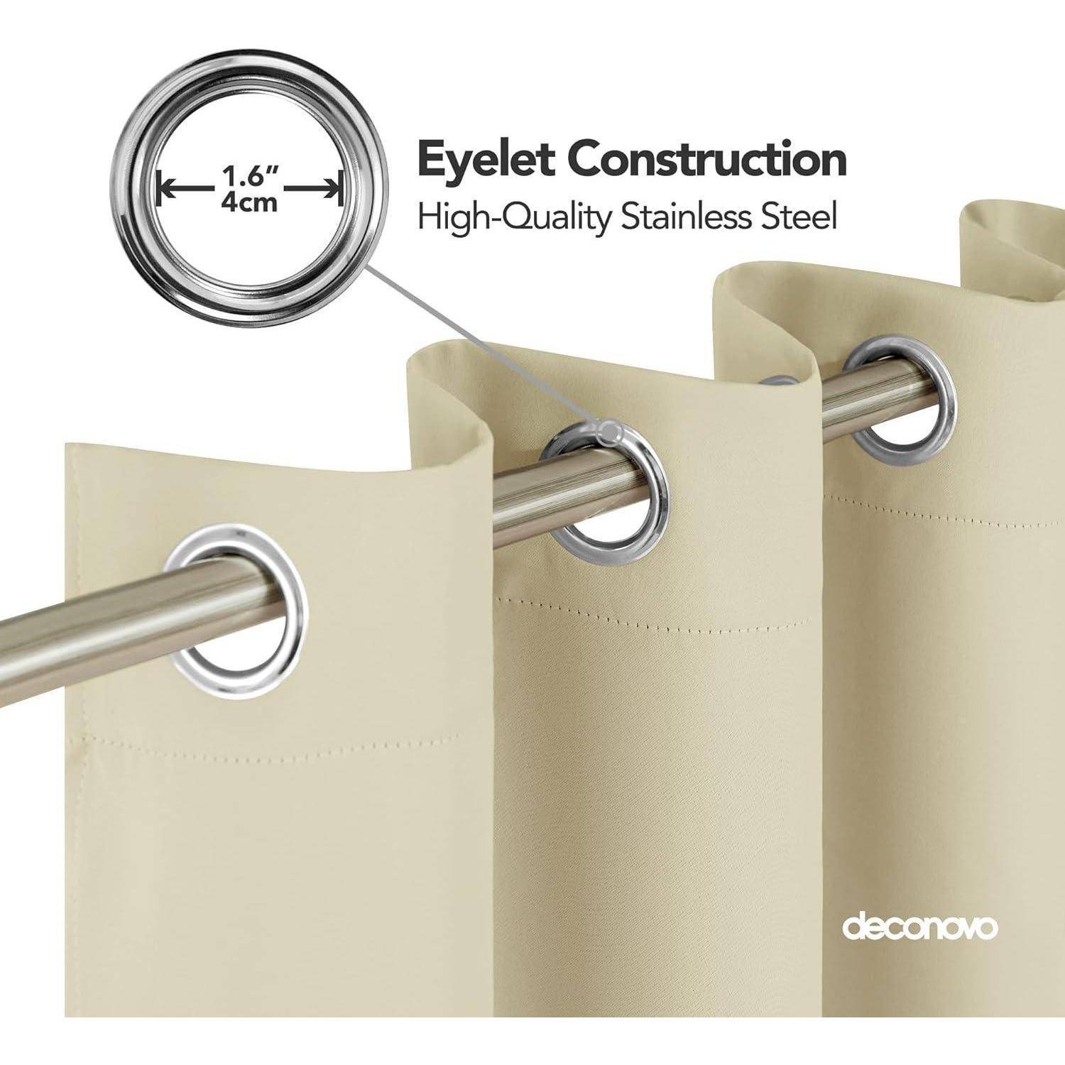 Ösenaufbau: Hochwertige Edelstahlösen, 1,6 Zoll (4 cm). Beige Vorhang mit Metalløsen an einer Stange. Marke: deconovo.