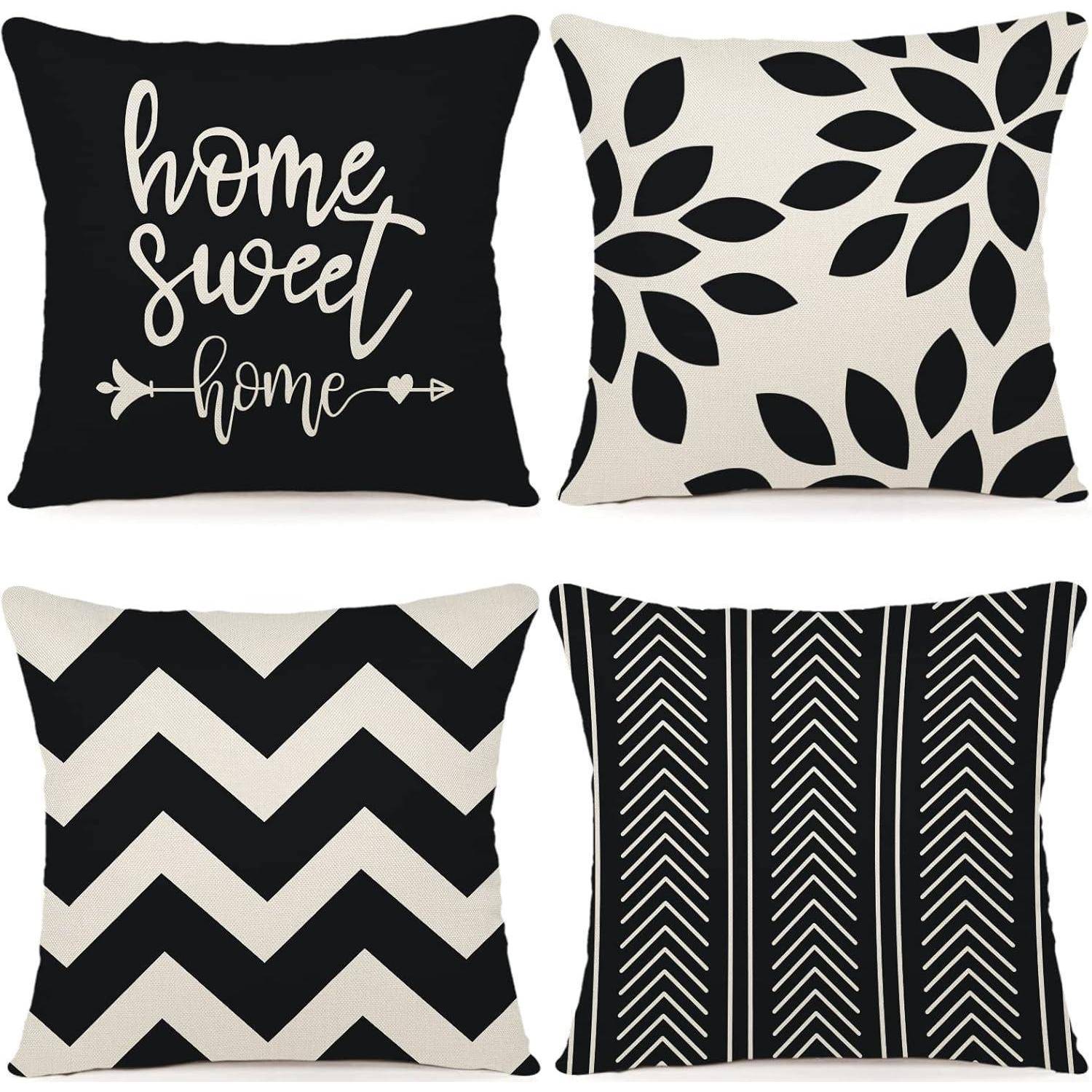 Kissenbezug 50x50 4er Set Leinen Dekokissen Schwarz 50 x 50 cm 4 Stück