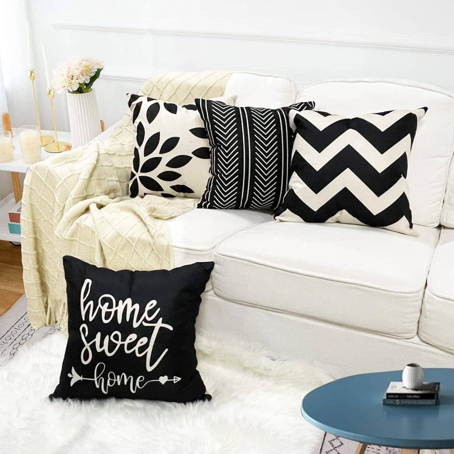 Kissenbezug 50x50 4er Set Leinen Dekokissen Schwarz 50 x 50 cm 4 Stück