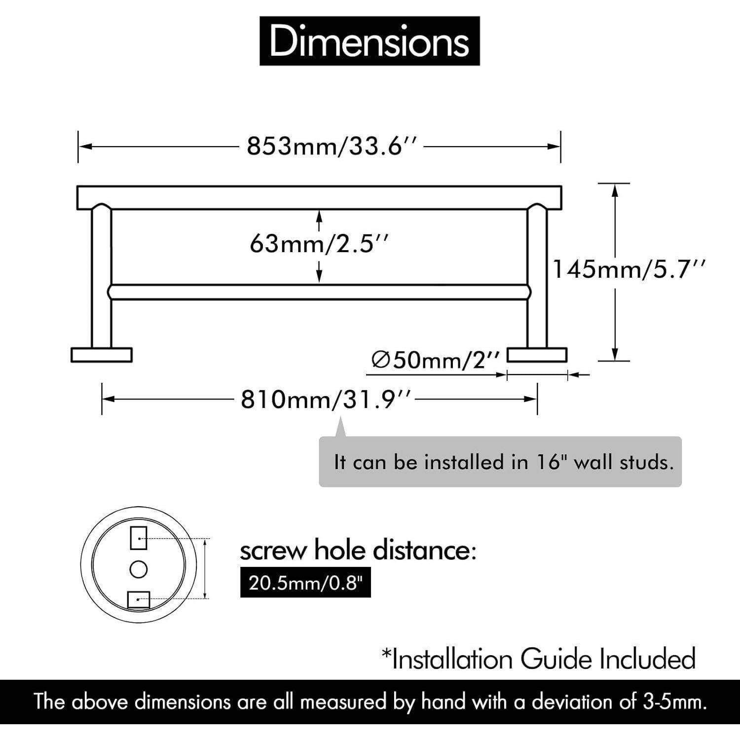Maße' Diagramm der Regalkonstruktion: 853mm/33,6
