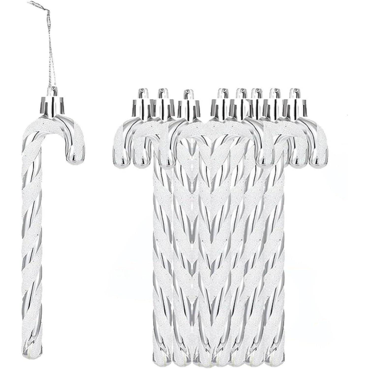 Weihnachtsbaumschmuck Zuckerstangen Anhänger Silber 12er White-silver