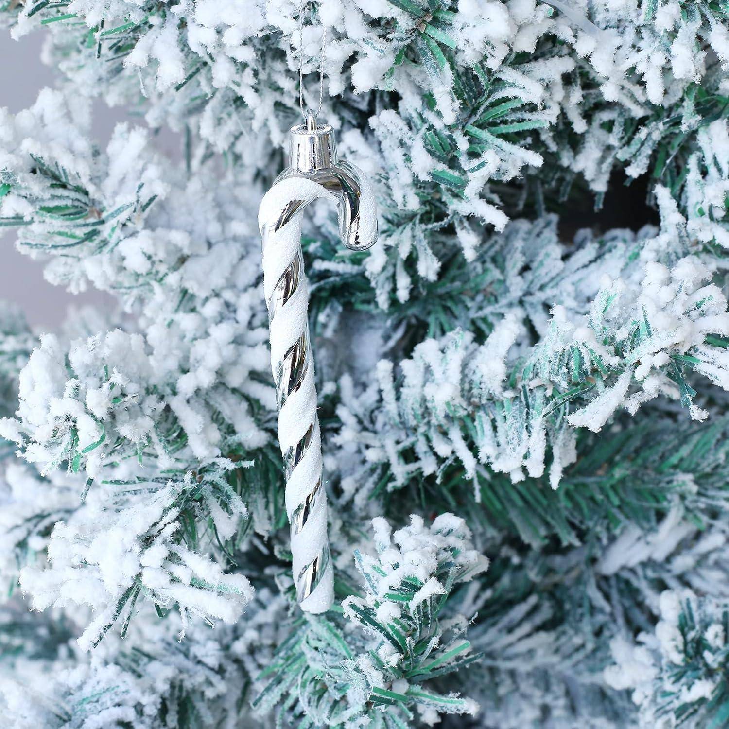 Weihnachtsbaumschmuck Zuckerstangen Anhänger Silber 12er White-silver