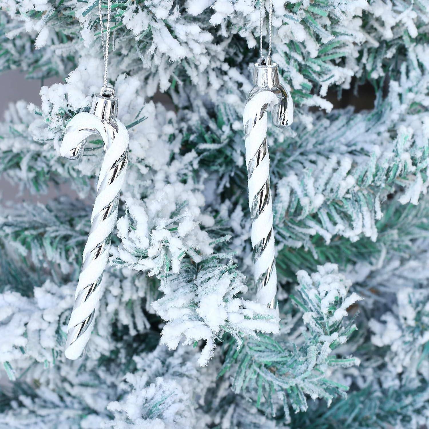Weihnachtsbaumschmuck Zuckerstangen Anhänger Silber 12er White-silver