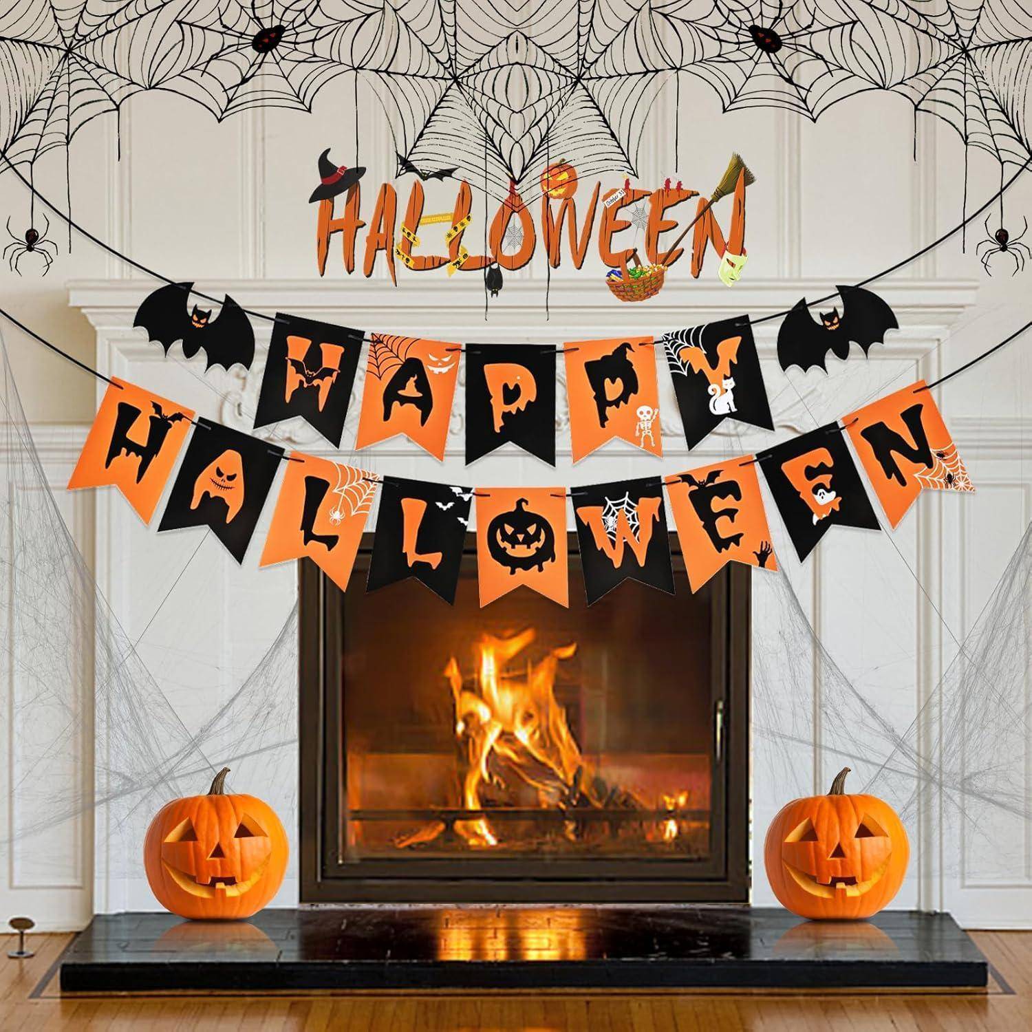 Girlande Halloween Deko Papier Fledermaus Tür Happy Halloween Banner
