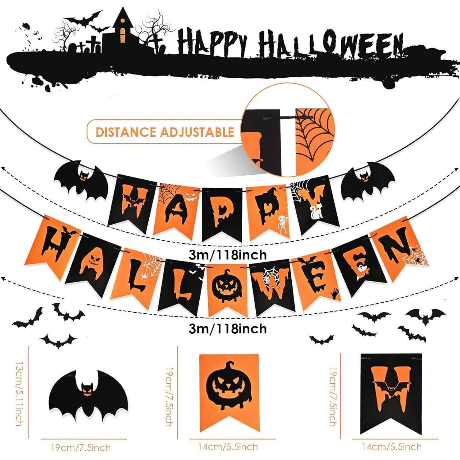 Girlande Halloween Deko Papier Fledermaus Tür Happy Halloween Banner