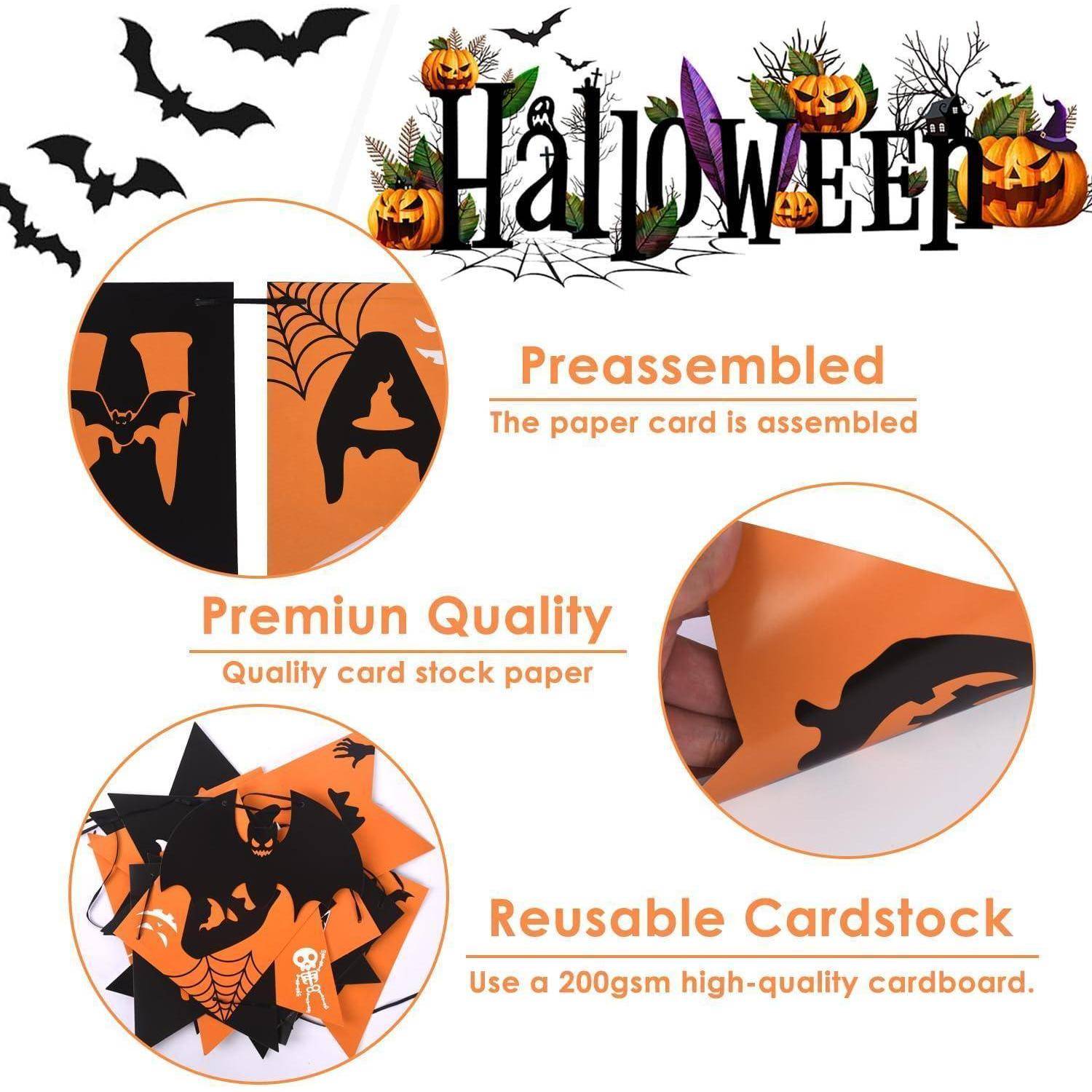 Girlande Halloween Deko Papier Fledermaus Tür Happy Halloween Banner