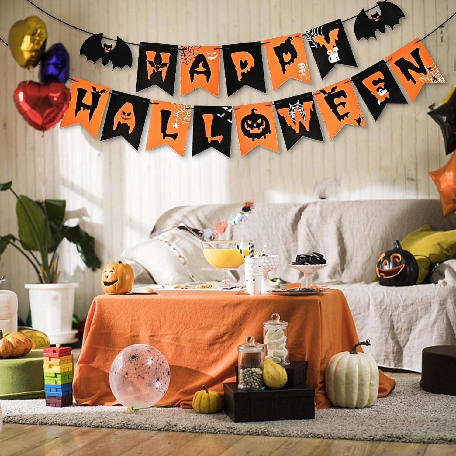 Girlande Halloween Deko Papier Fledermaus Tür Happy Halloween Banner