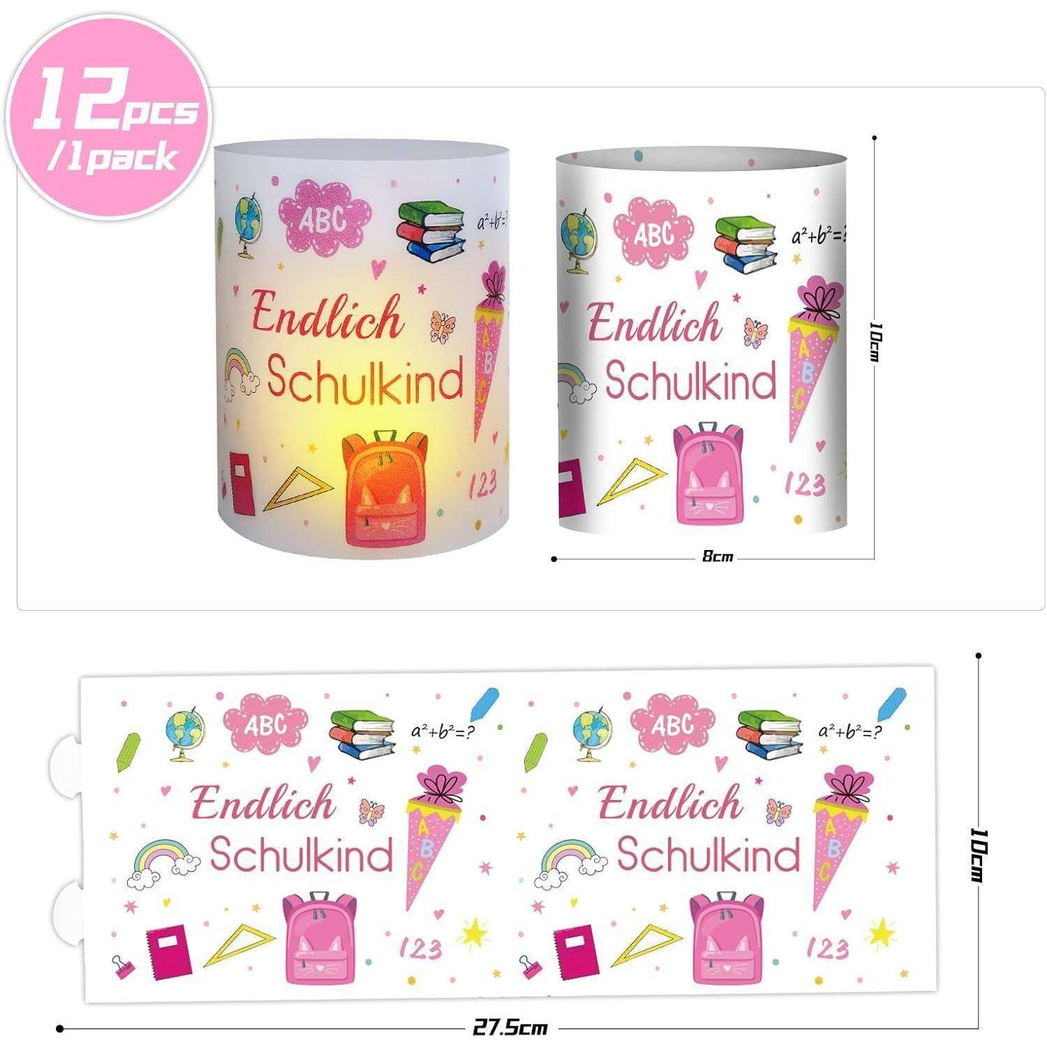 Windlicht Tischdeko 12 Einschulung Mädchen Endlich Schulkind Rosa