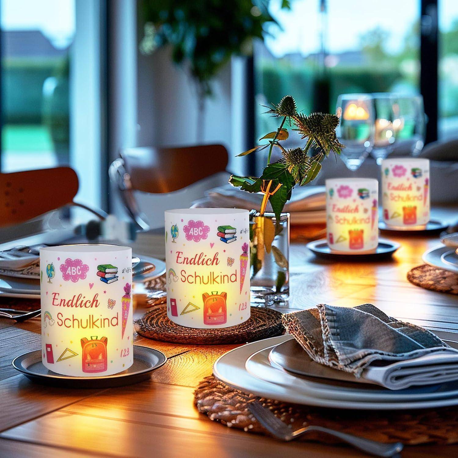 Windlicht Tischdeko 12 Einschulung Mädchen Endlich Schulkind Rosa