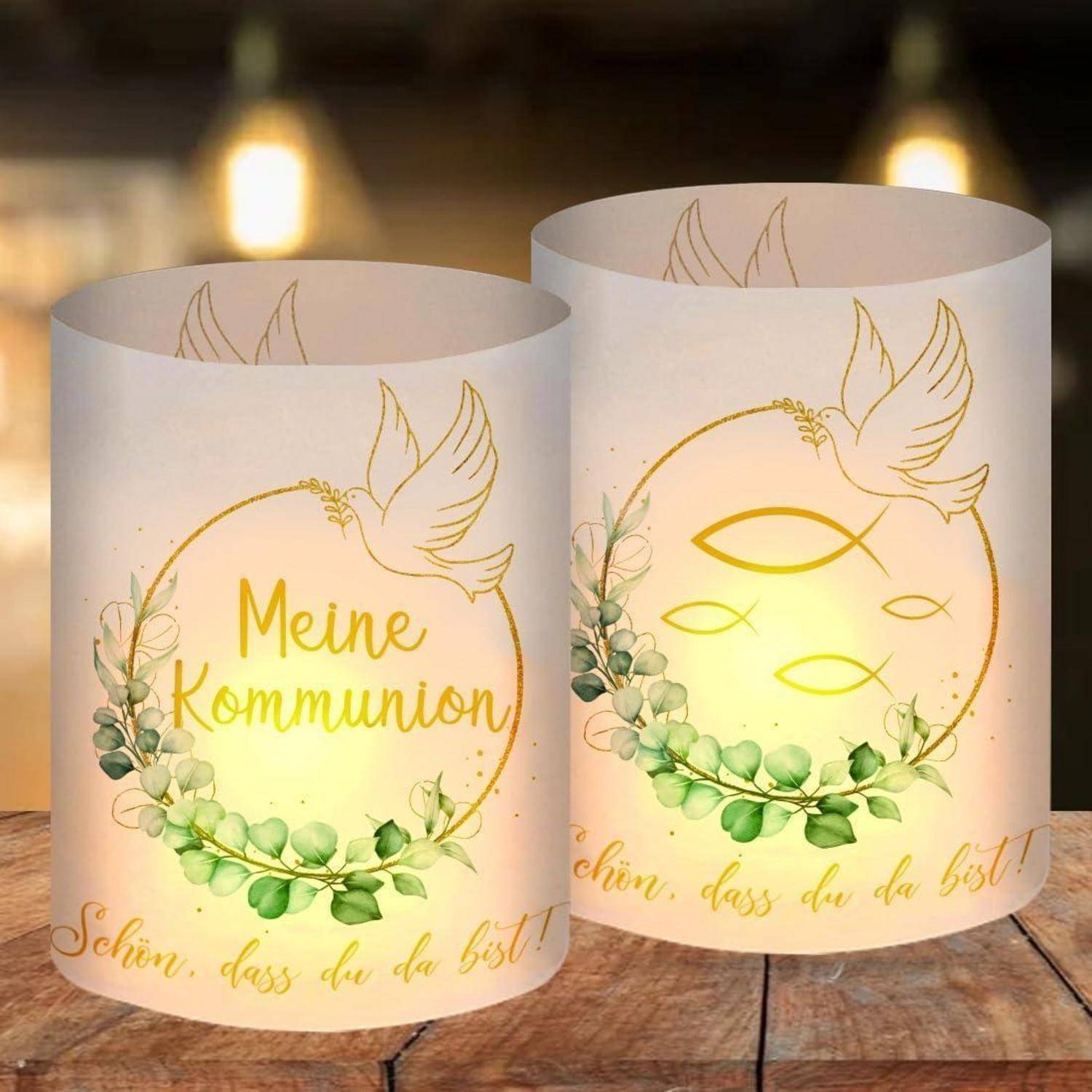 Windlicht 12er Tischdeko Kommunion Meine Kommunion Gold Deko