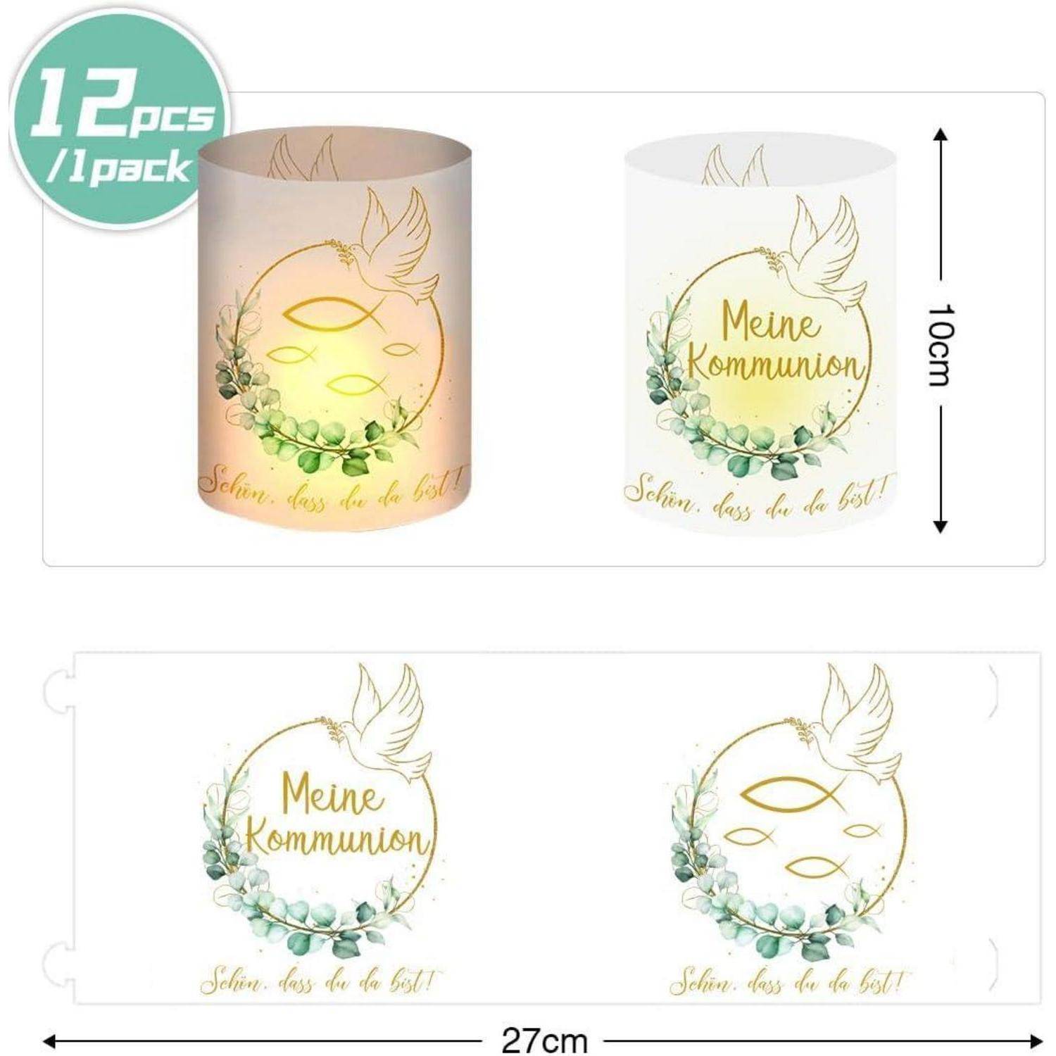 Windlicht 12er Tischdeko Kommunion Meine Kommunion Gold Deko
