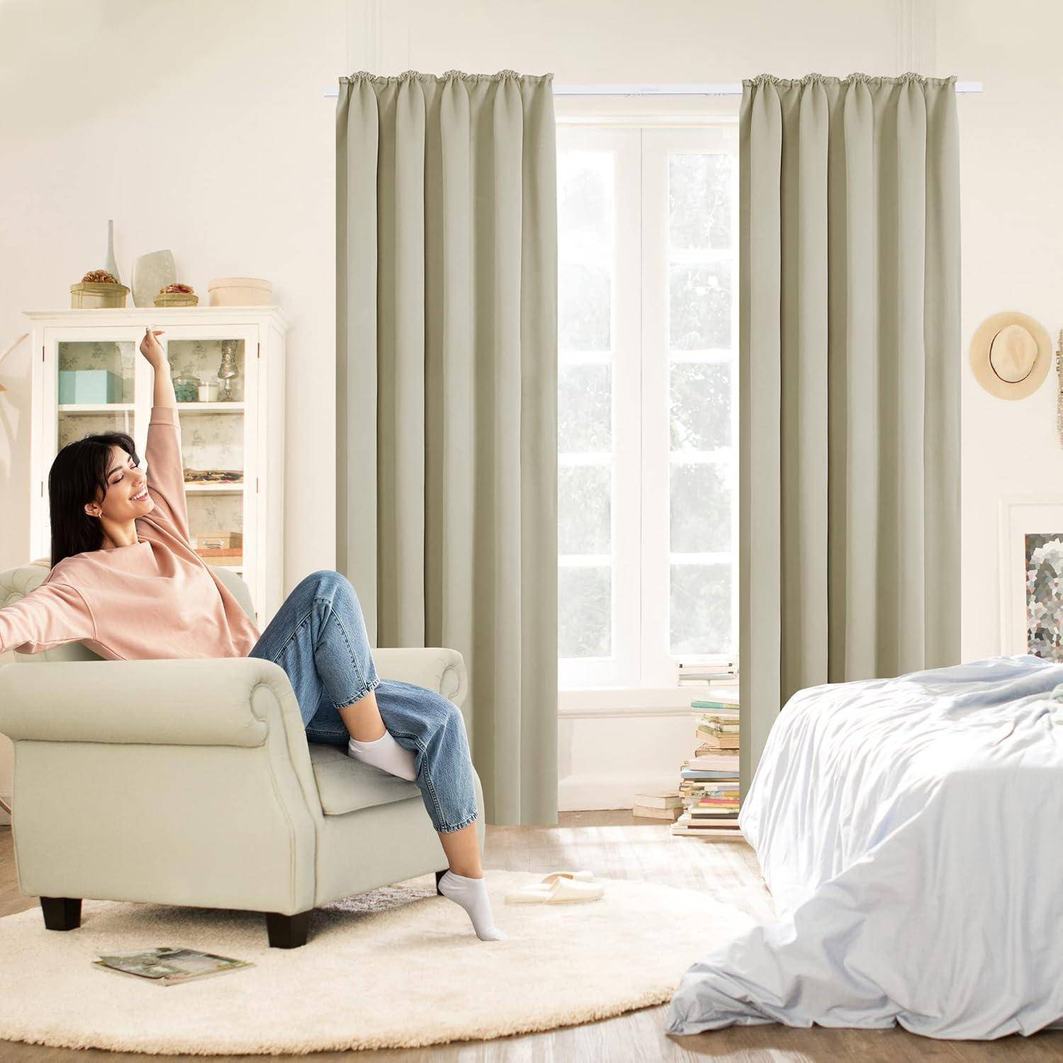 Vorhänge Kräuselband Schlafzimmer H245 x B140 cm (2er Pack) Beige