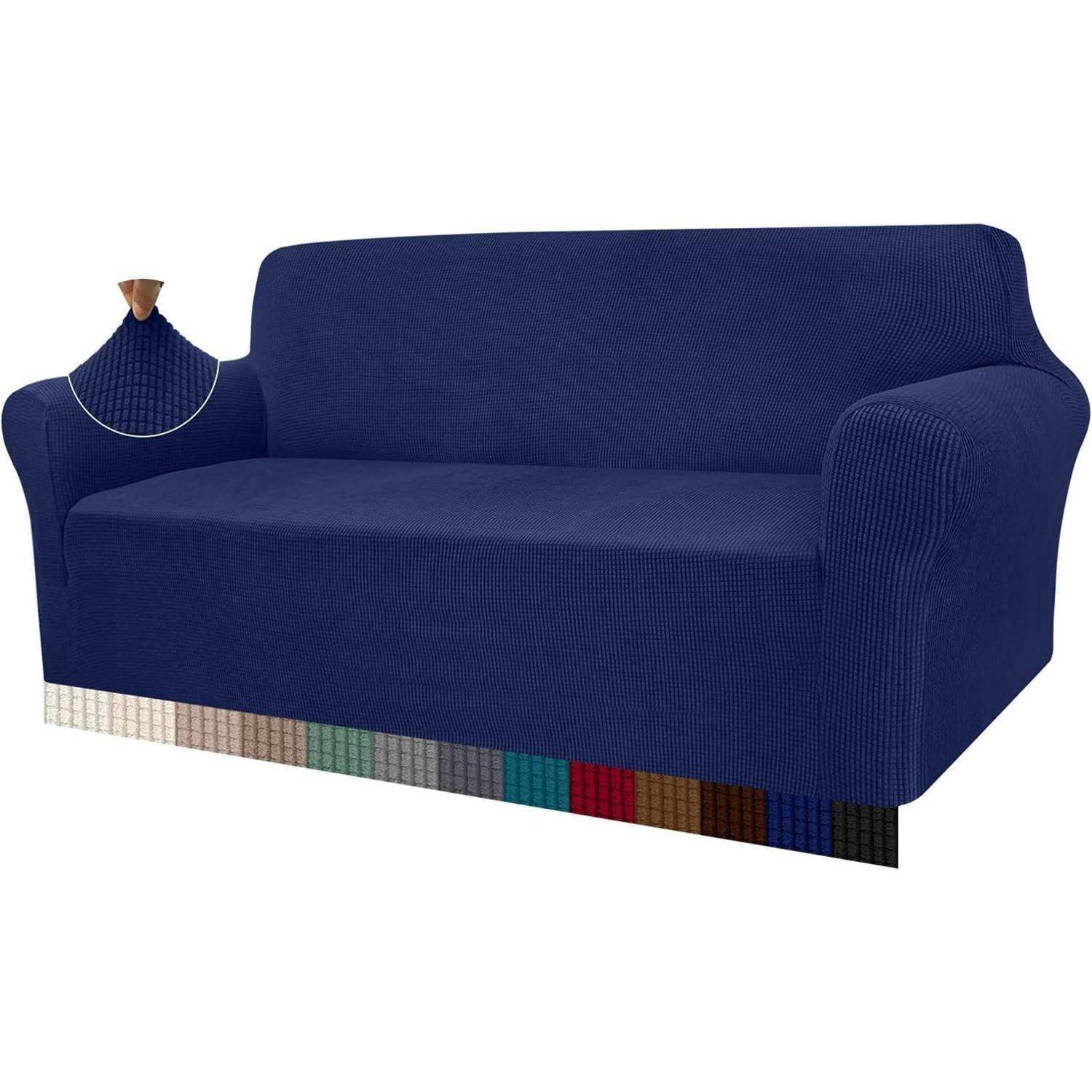Sofabezug Jacquard Stretch Elastisch Hunde 3 Sitzer Dunkelblau