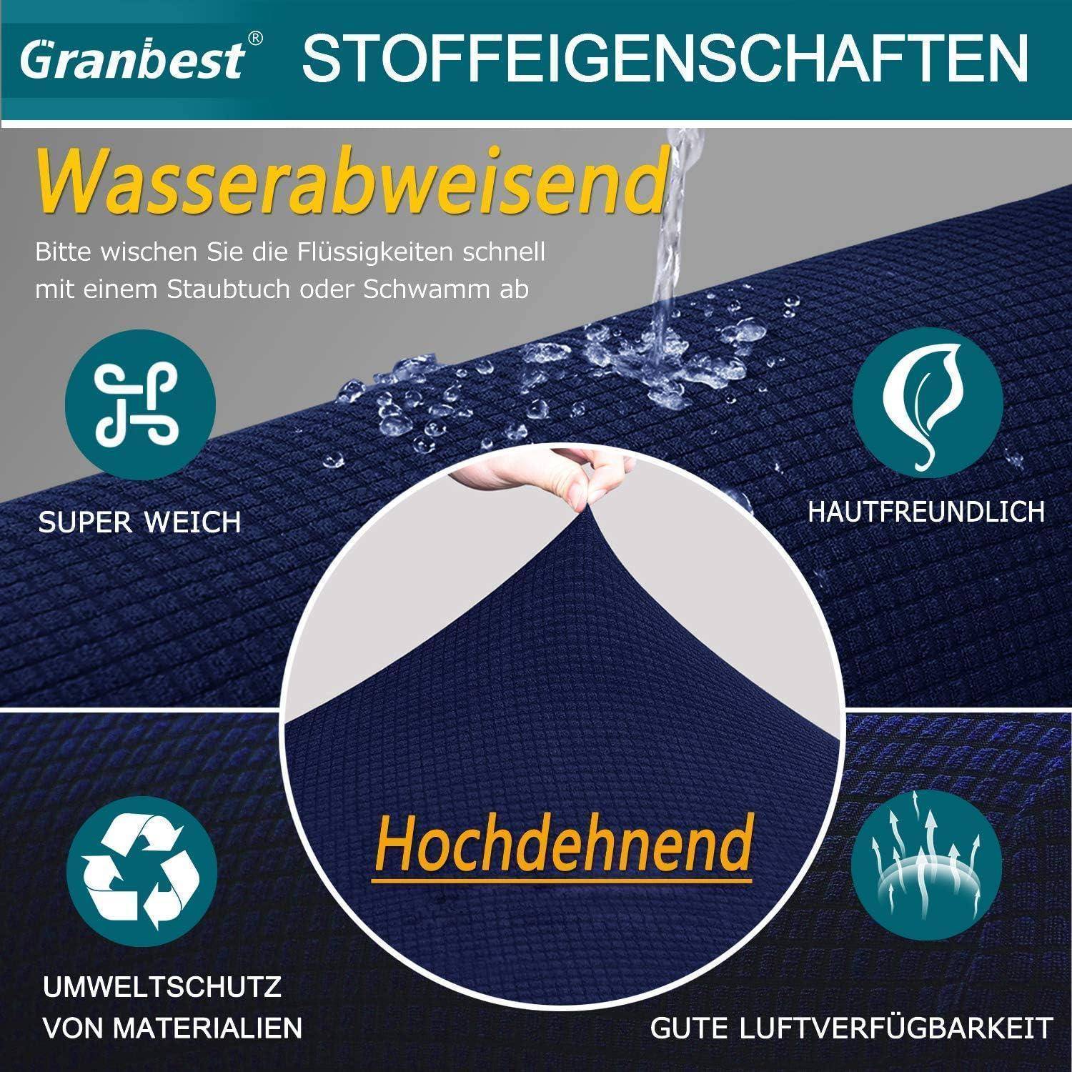 Granbest Stoffeigenschaften: 'Wasserabweisend,' 'Super weich,' 'Hautfreundlich,' 'Umweltschonende Materialien,' 'Hohe Dehnbarkeit,' 'Gute Atmungsaktivität.