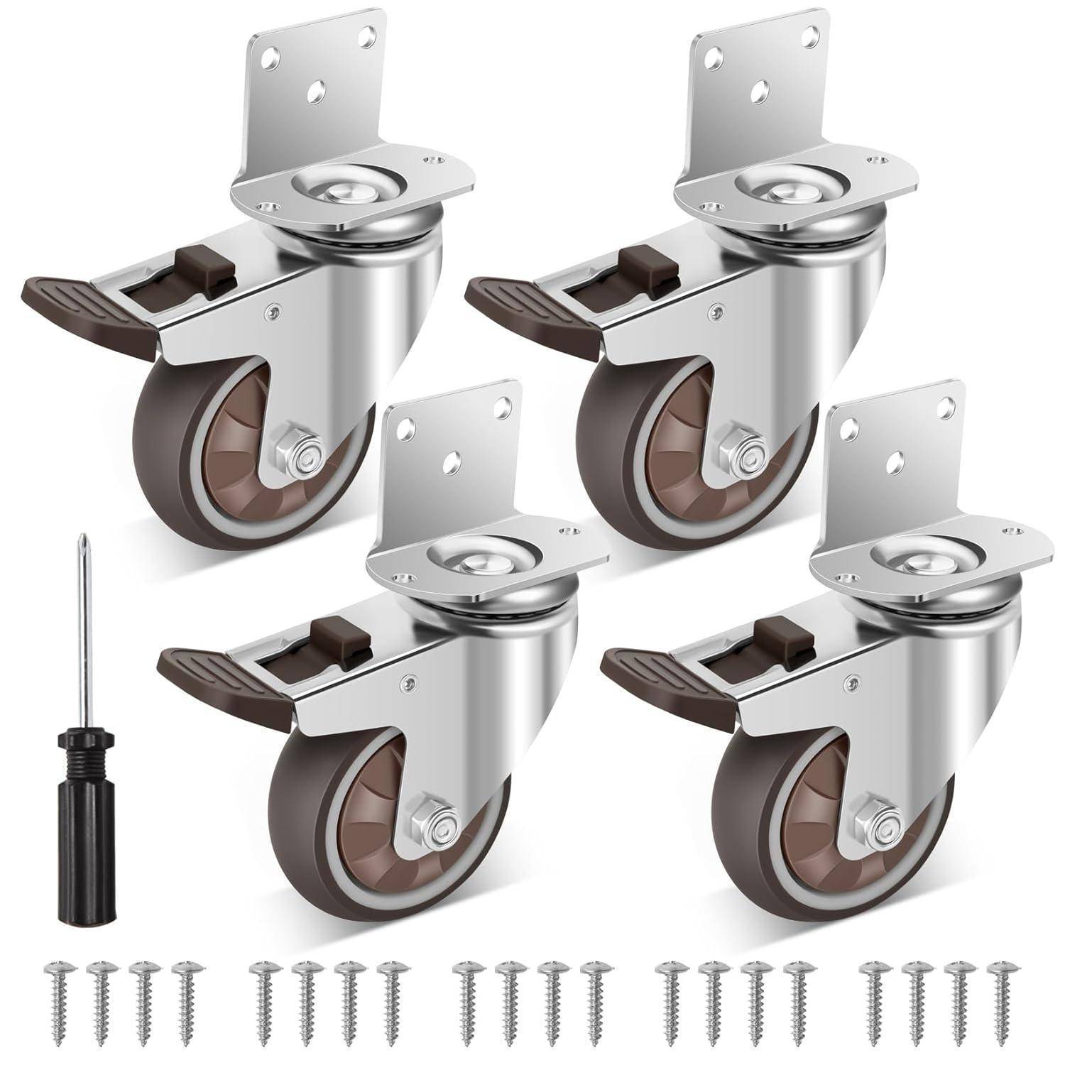 Möbelrollen 75mm Gummi Schwerlast 450kg Bremse 4er Set L-shape 75mm