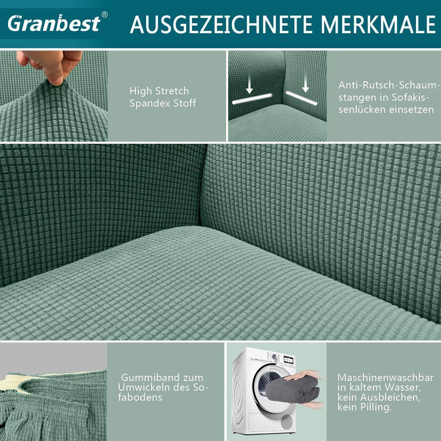 Der Sofa-Überzug von 'Granbest' verfügt über einen hochelastischen Stoff, rutschfeste Schaumstoffstreifen, ein elastisches Band am Sockel und ist maschinell waschbar ohne Verfilzung.