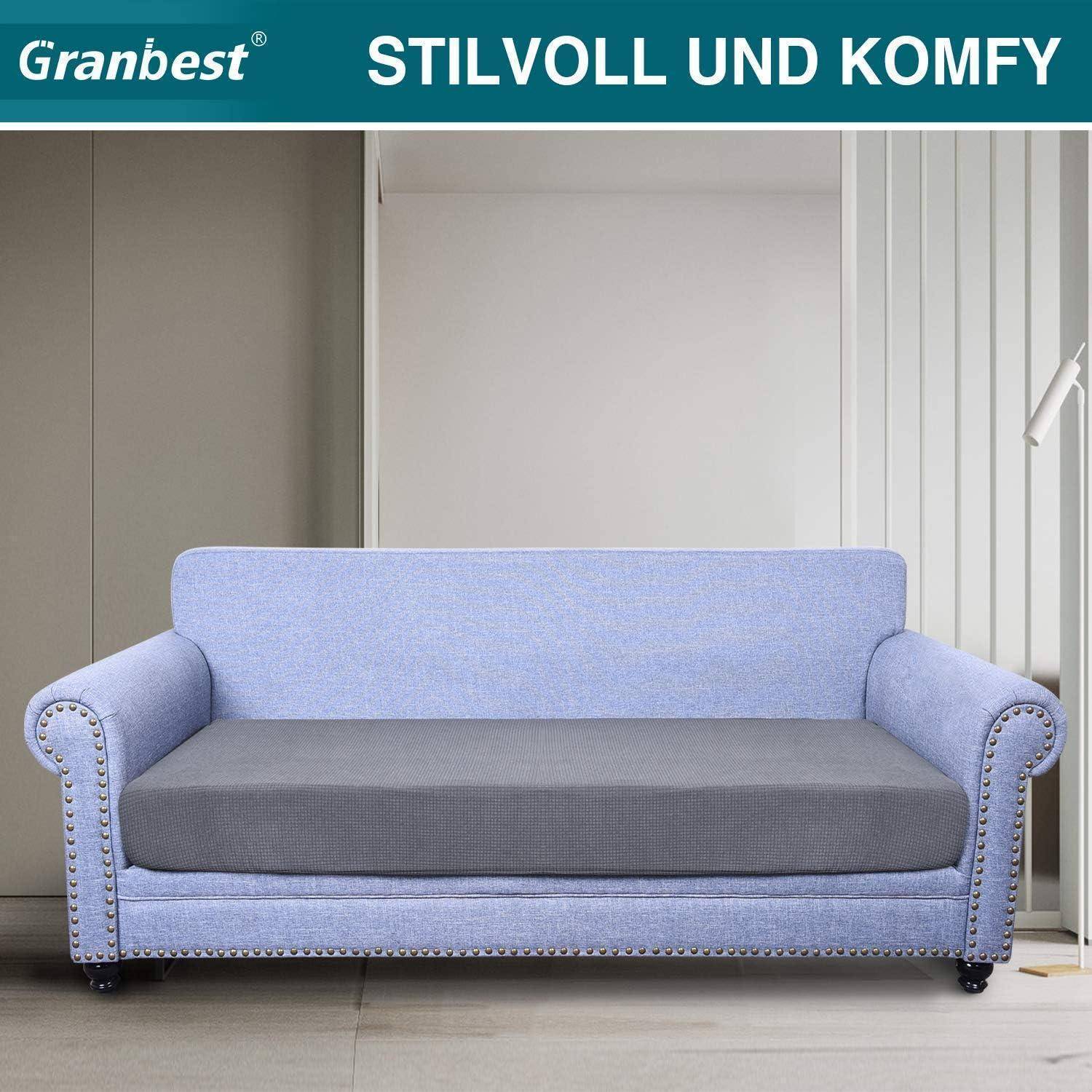 Sofasitzbezug wasserdicht Stretch Jacquard 3 Sitzer Hellgrau