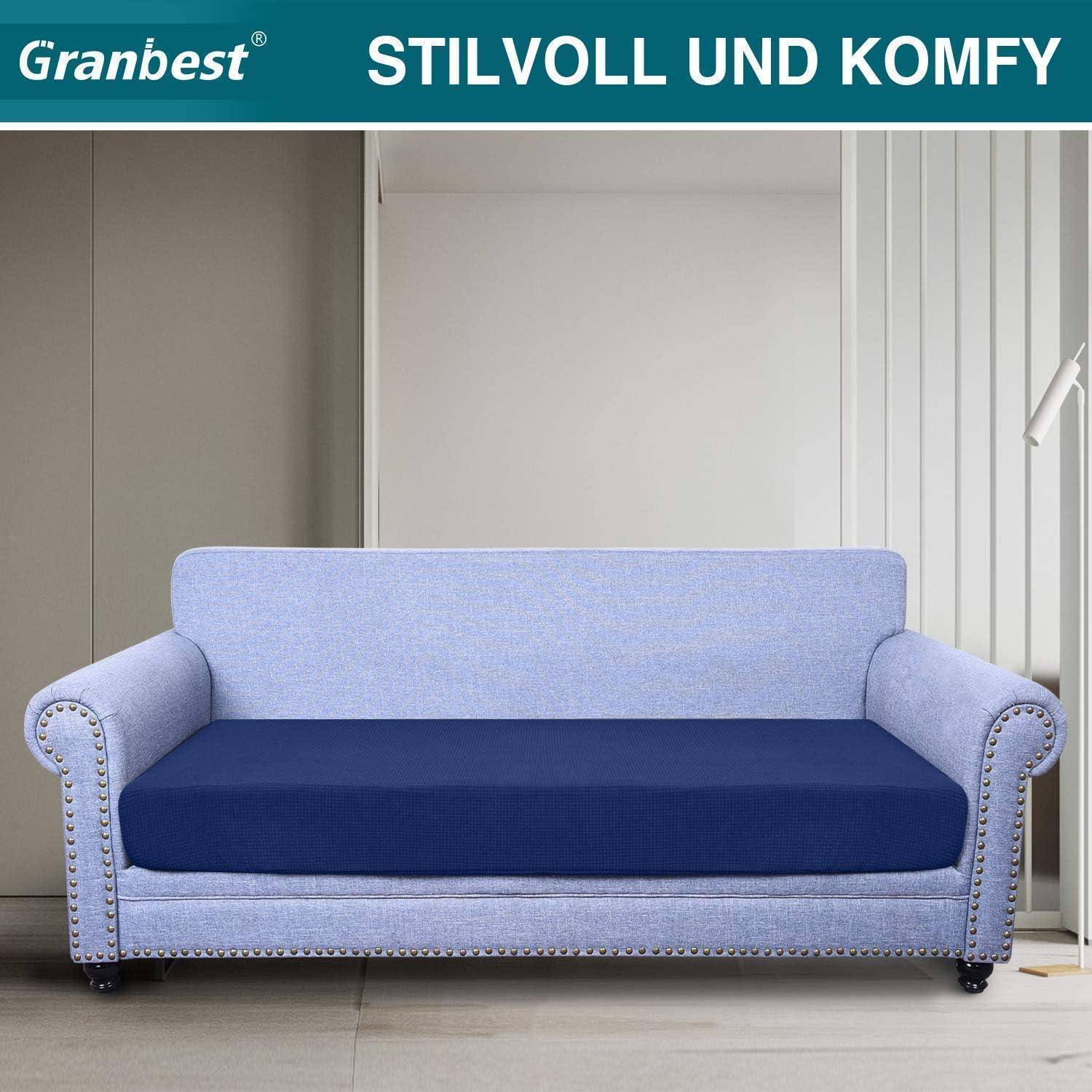 Sofasitzbezug Wasserdicht Jacquard Stretch 3 Sitzer Dunkelblau