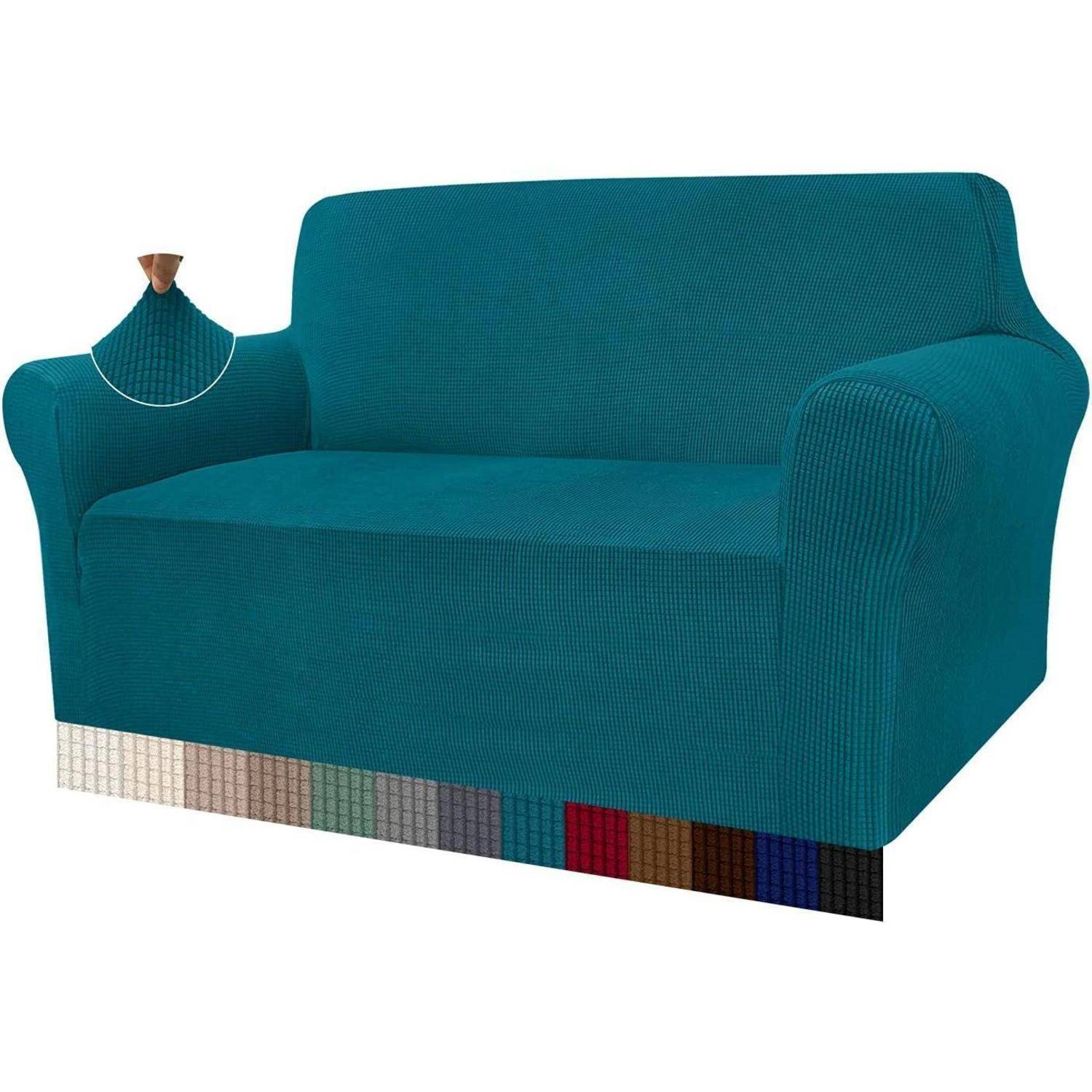 Sofabezug Jacquard Elastisch Sofahusse Hunde 2 Sitzer Blaugrün