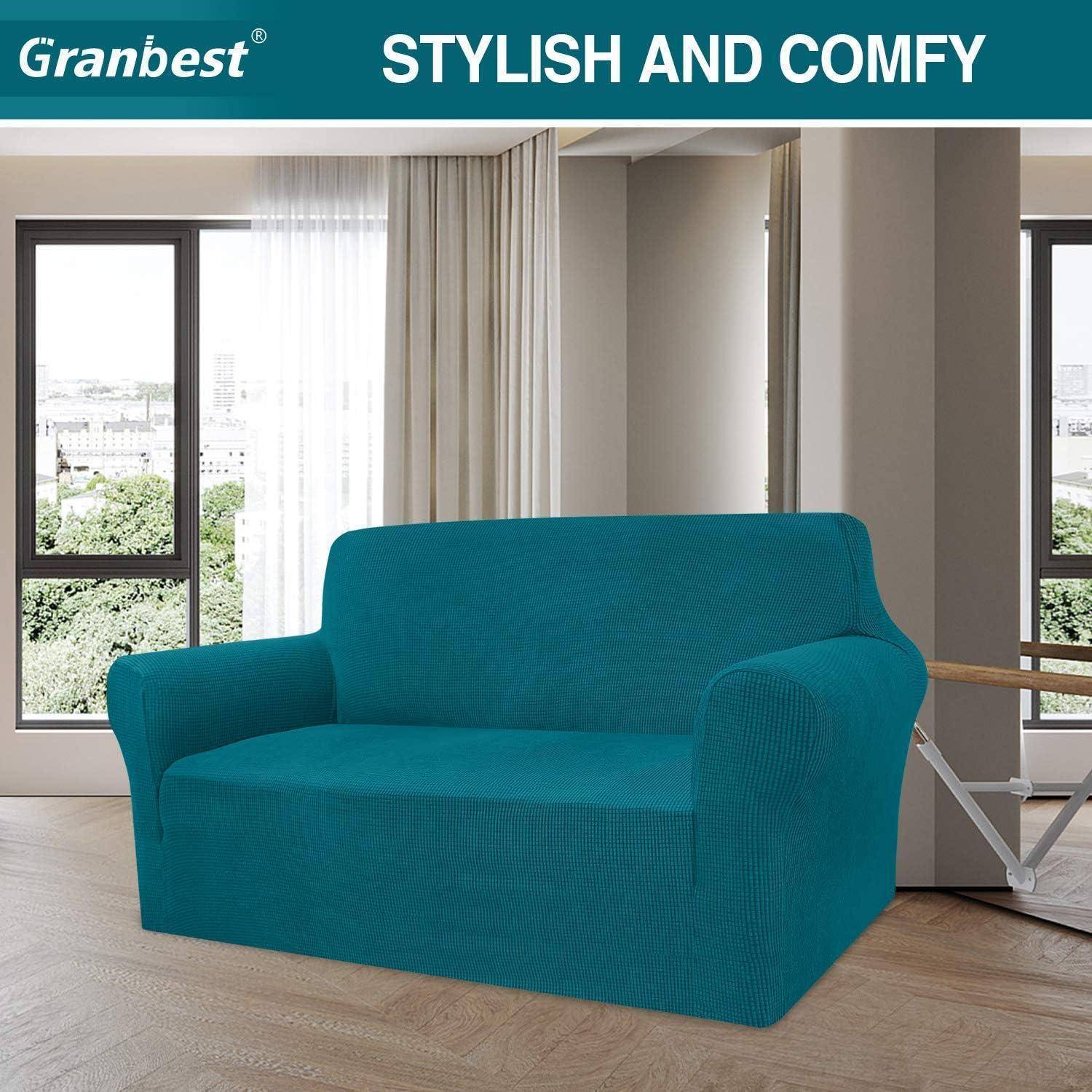 Sofabezug Jacquard Elastisch Sofahusse Hunde 2 Sitzer Blaugrün