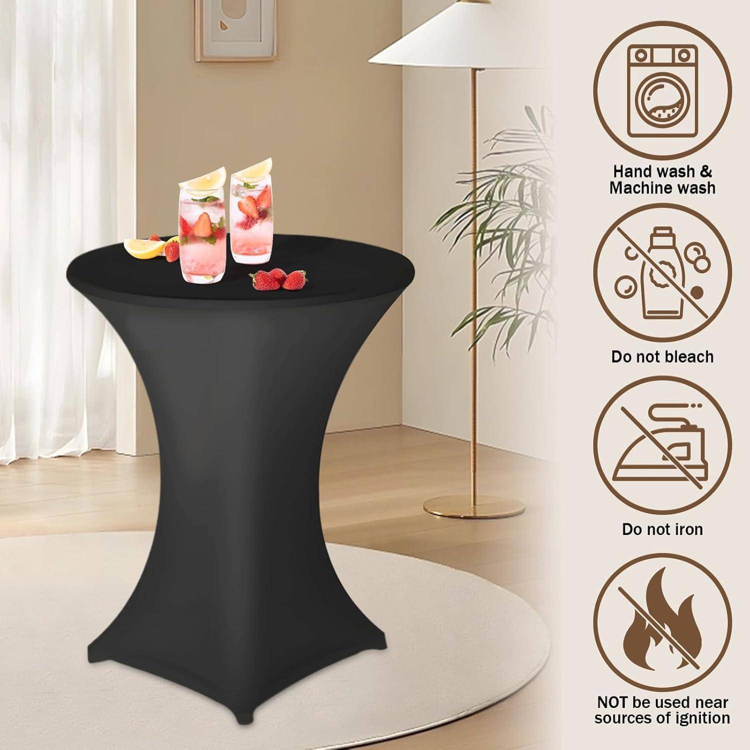 Stehtischhusse Rund 80 85 cm Stretch Fußtaschen Schwarz 2 Stück