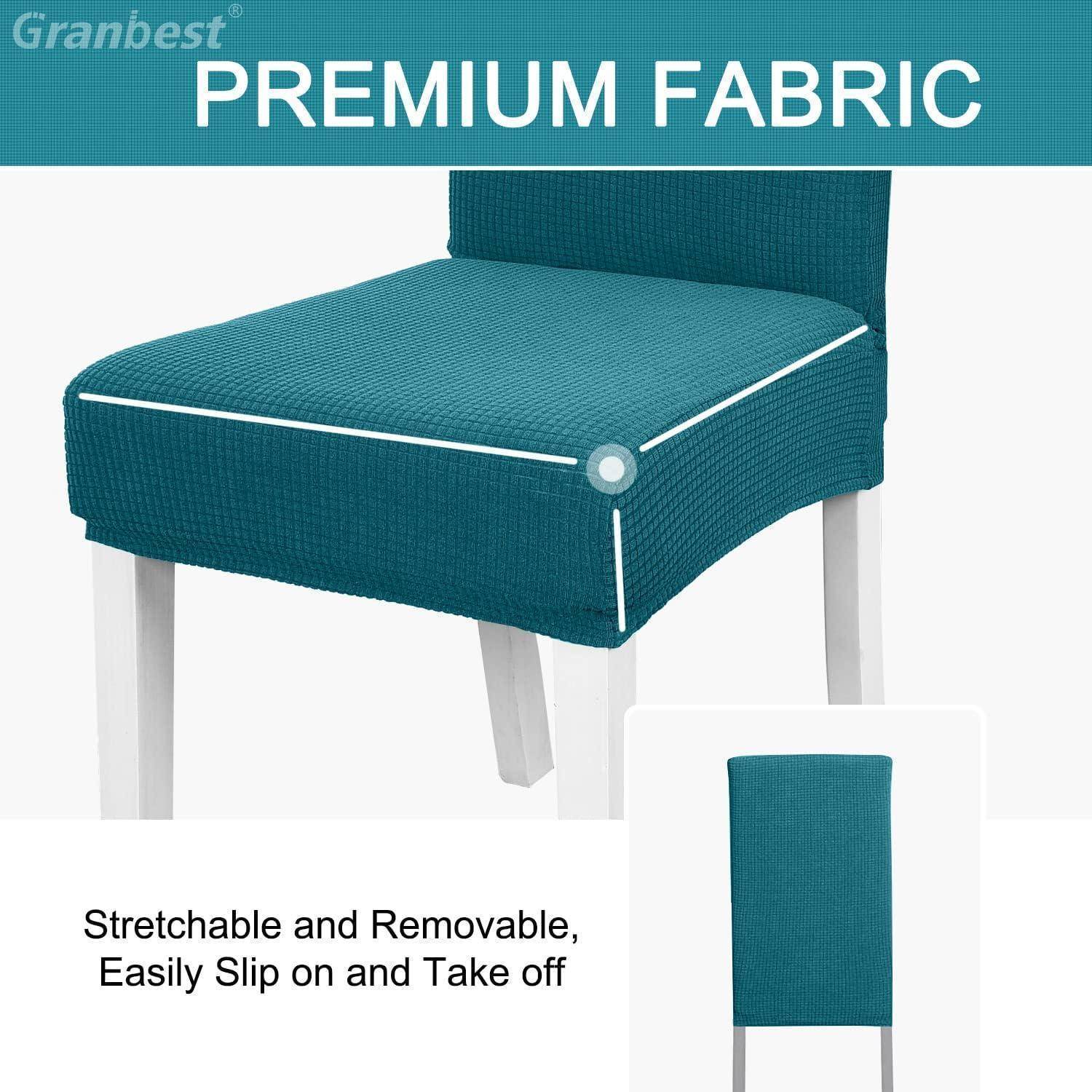 Granbest Premium Fabric' Sitzbezug in Türkis mit weißen Nähten, leicht dehnbar und abnehmbar, passt eng und präzise auf Stühle.
