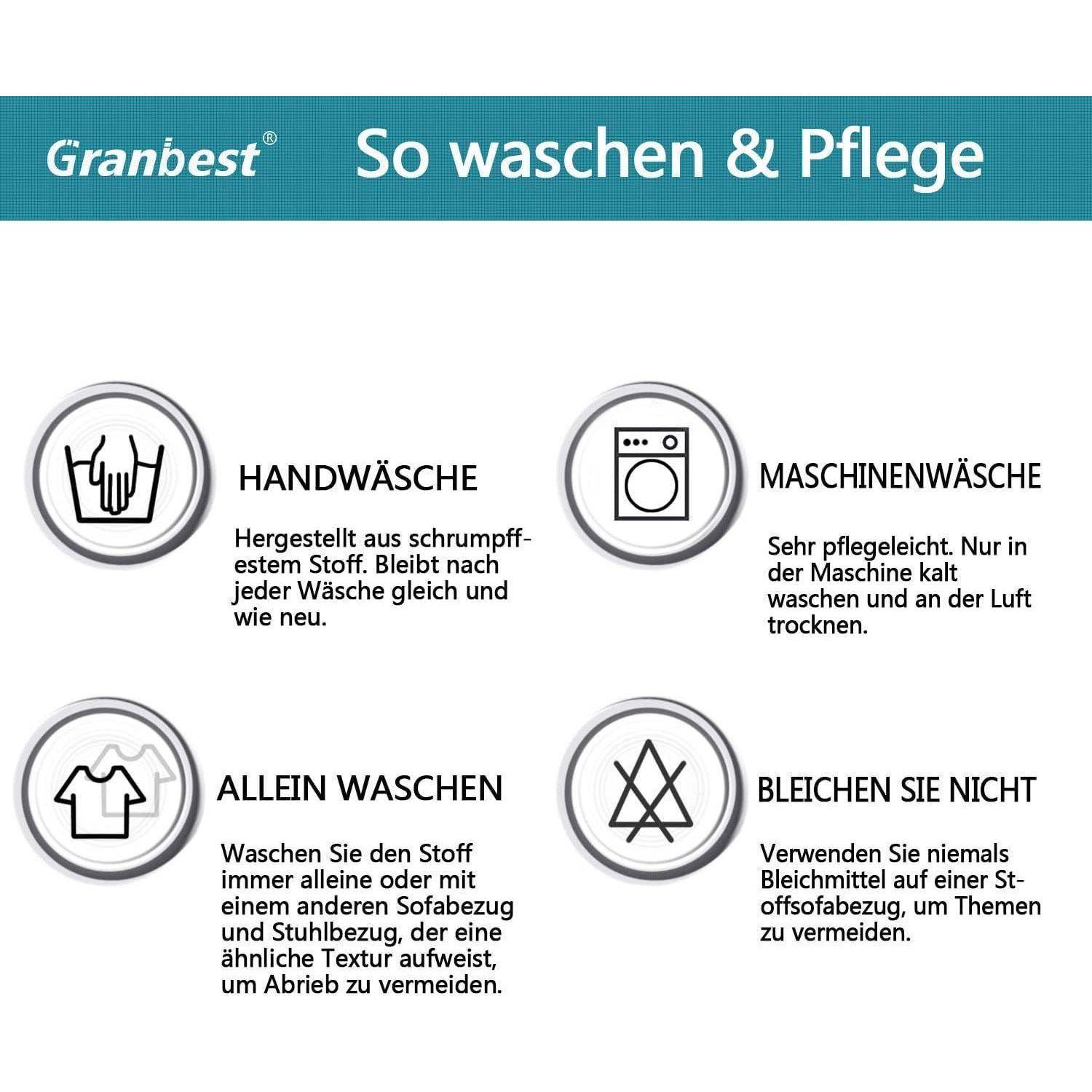 Granbest So waschen & Pflege'. Wasch- und Pflegeanleitung: Handwäsche, Maschinenwäsche, separat waschen, nicht bleichen.