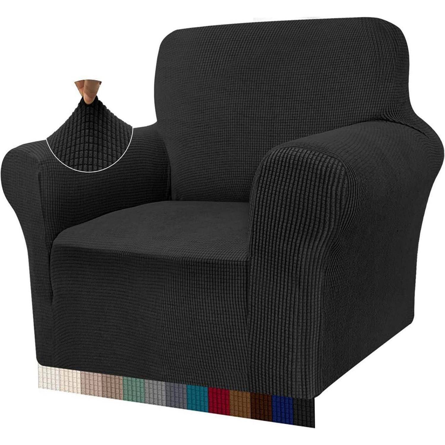 Sofabezug Jacquard Stretch Sofahusse Haustiere 1 Sitzer Schwarz