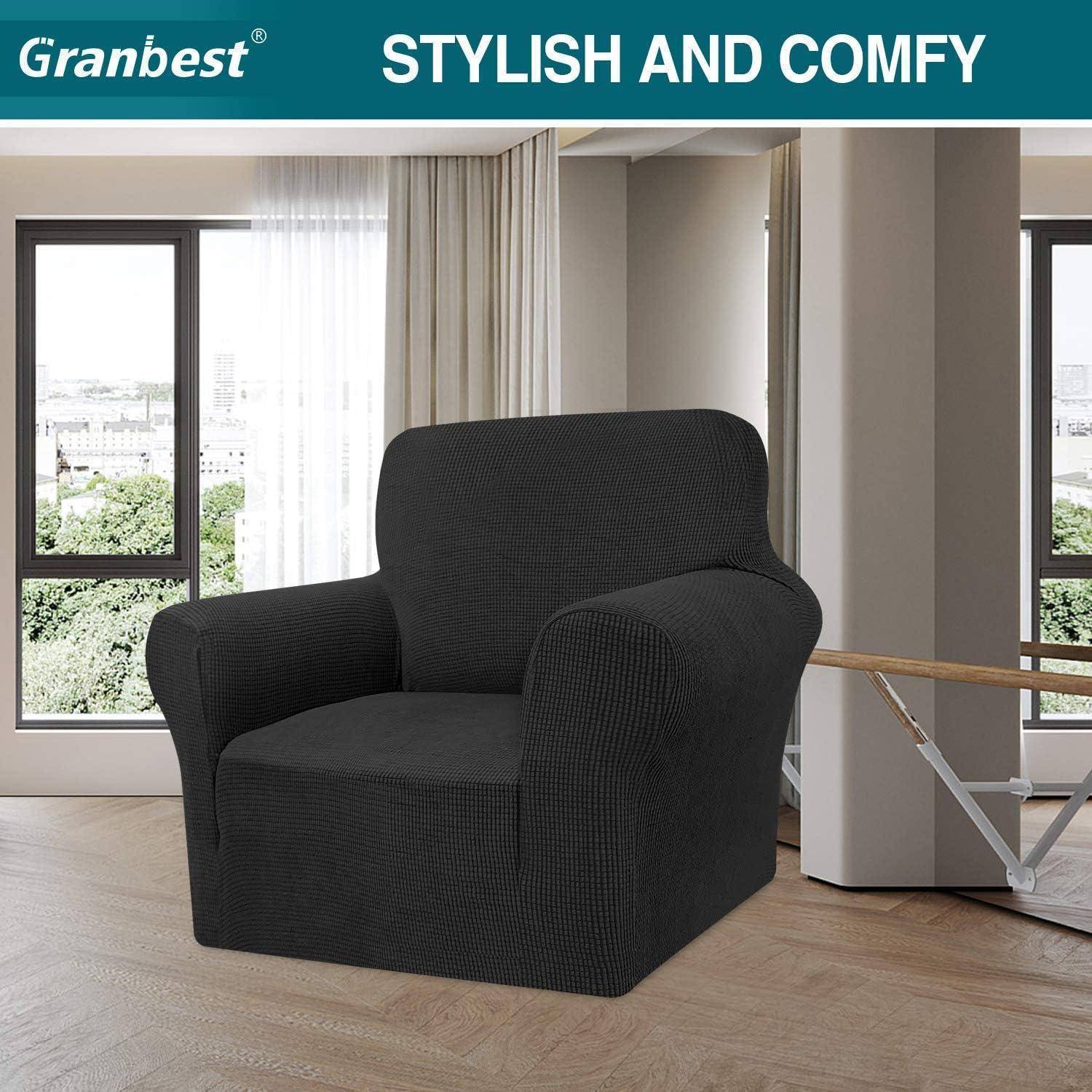 Sofabezug Jacquard Stretch Sofahusse Haustiere 1 Sitzer Schwarz