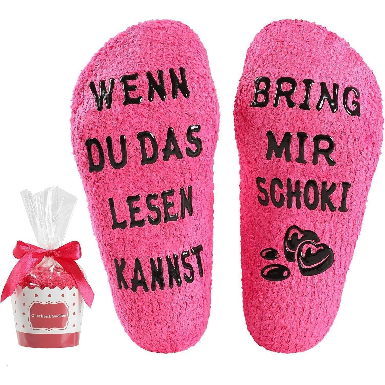 Rosa Socken mit Text auf Deutsch, der 