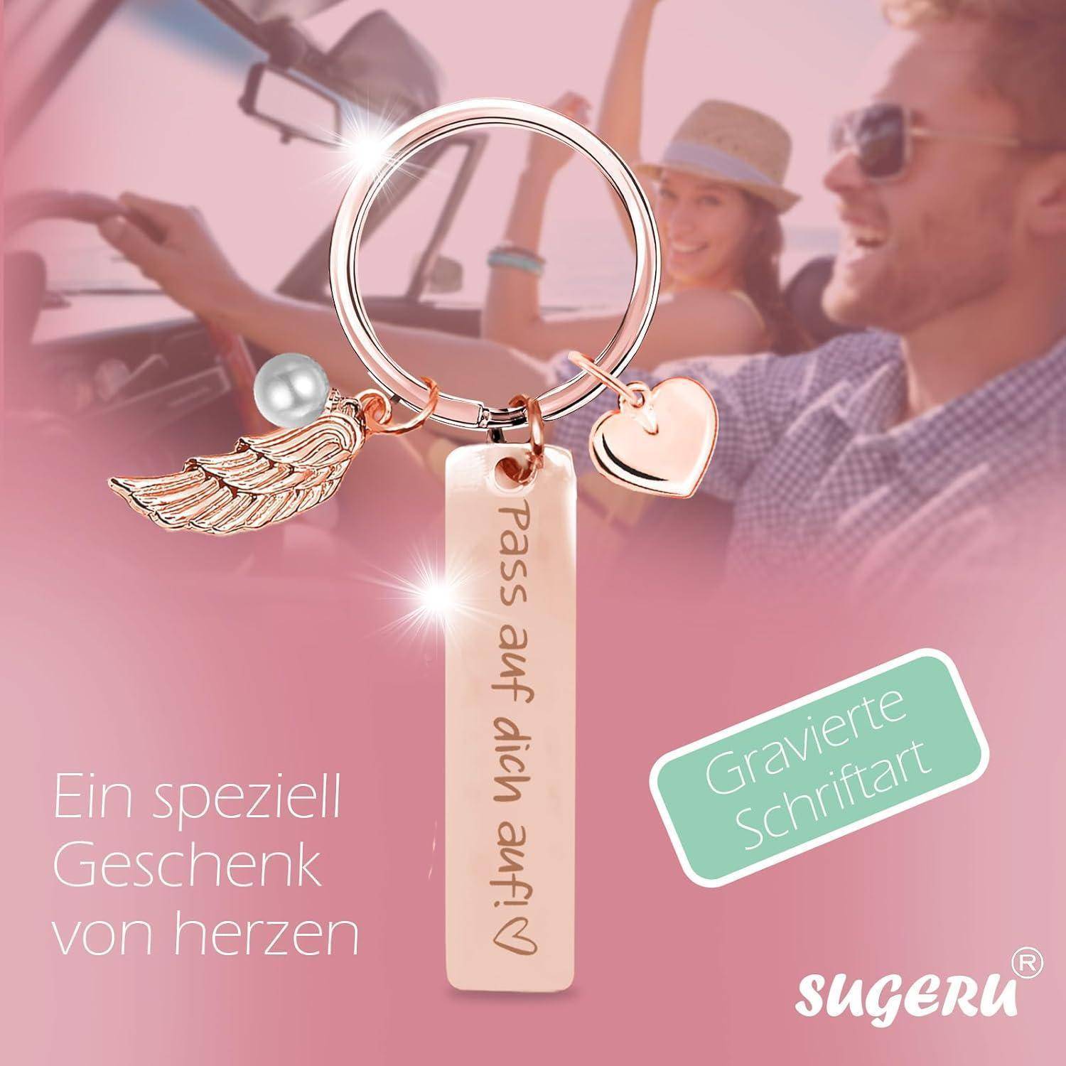 Ein Schlüsselanhänger mit Anhängern und dem Text 