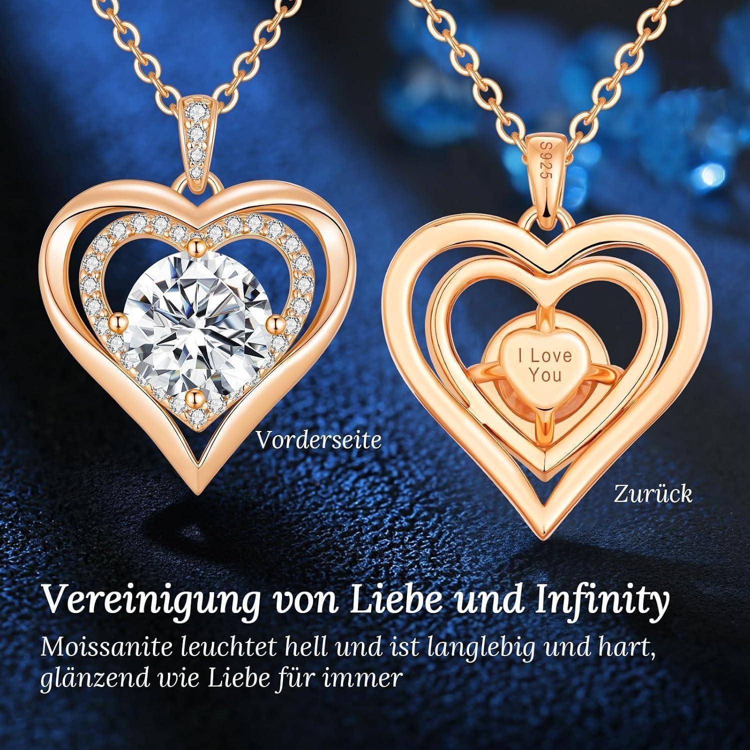 Herzförmiger Anhänger mit einem Moissanit-Stein, der auf einer Seite mit 