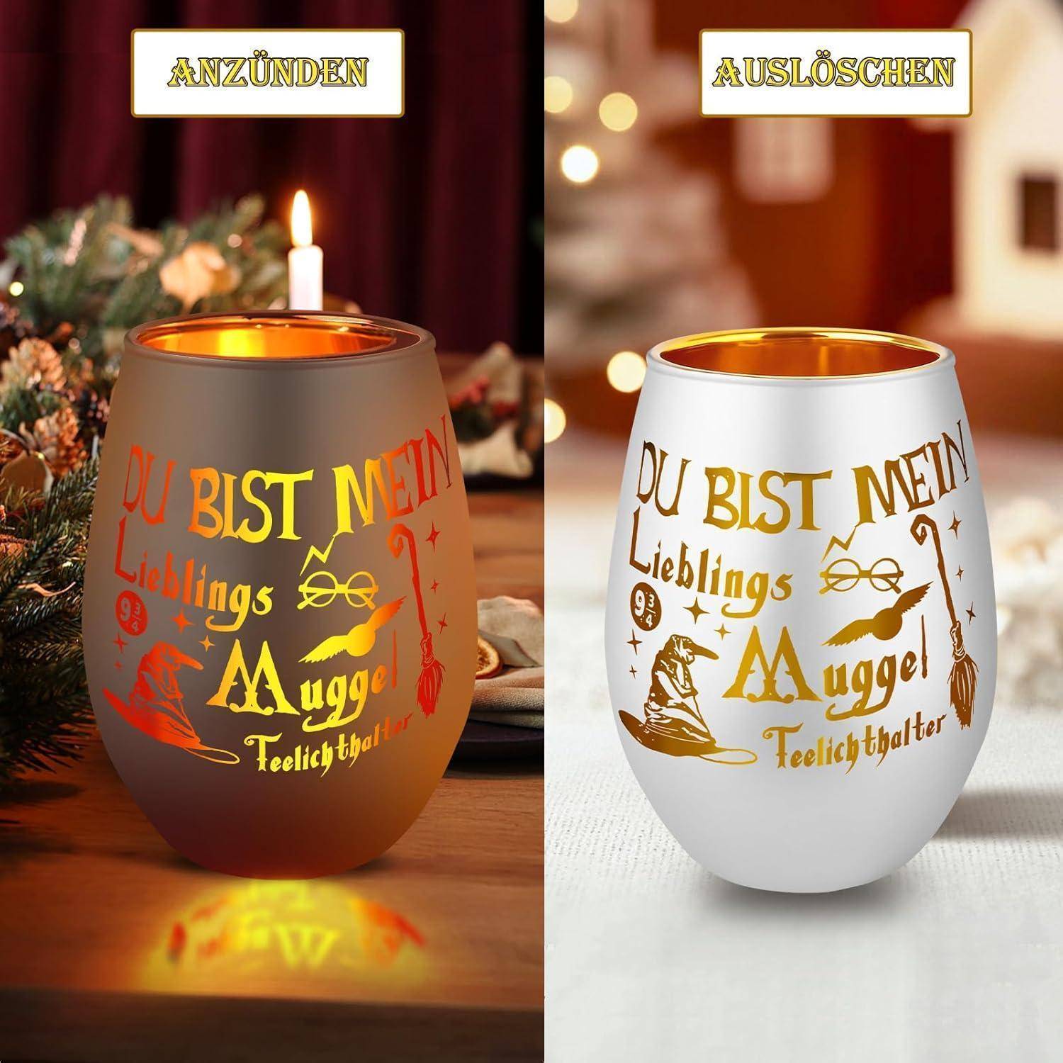 Teelichthalter Geschenk Harry Fans Glückslicht Verliebte Muggle Weiß