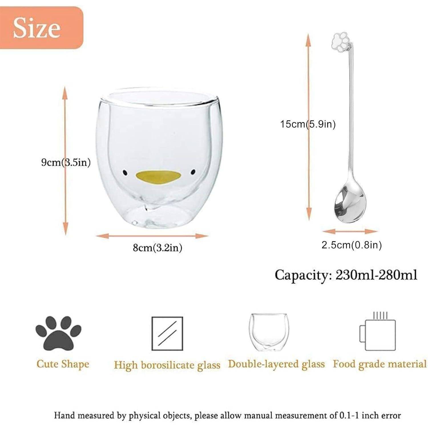 Cute Shape' Glasbecher mit Pinguin-Design, 9 cm Höhe, 8 cm Durchmesser. Inklusive eines 15 cm langen Löffels. Fassungsvermögen: 230ml-280ml.