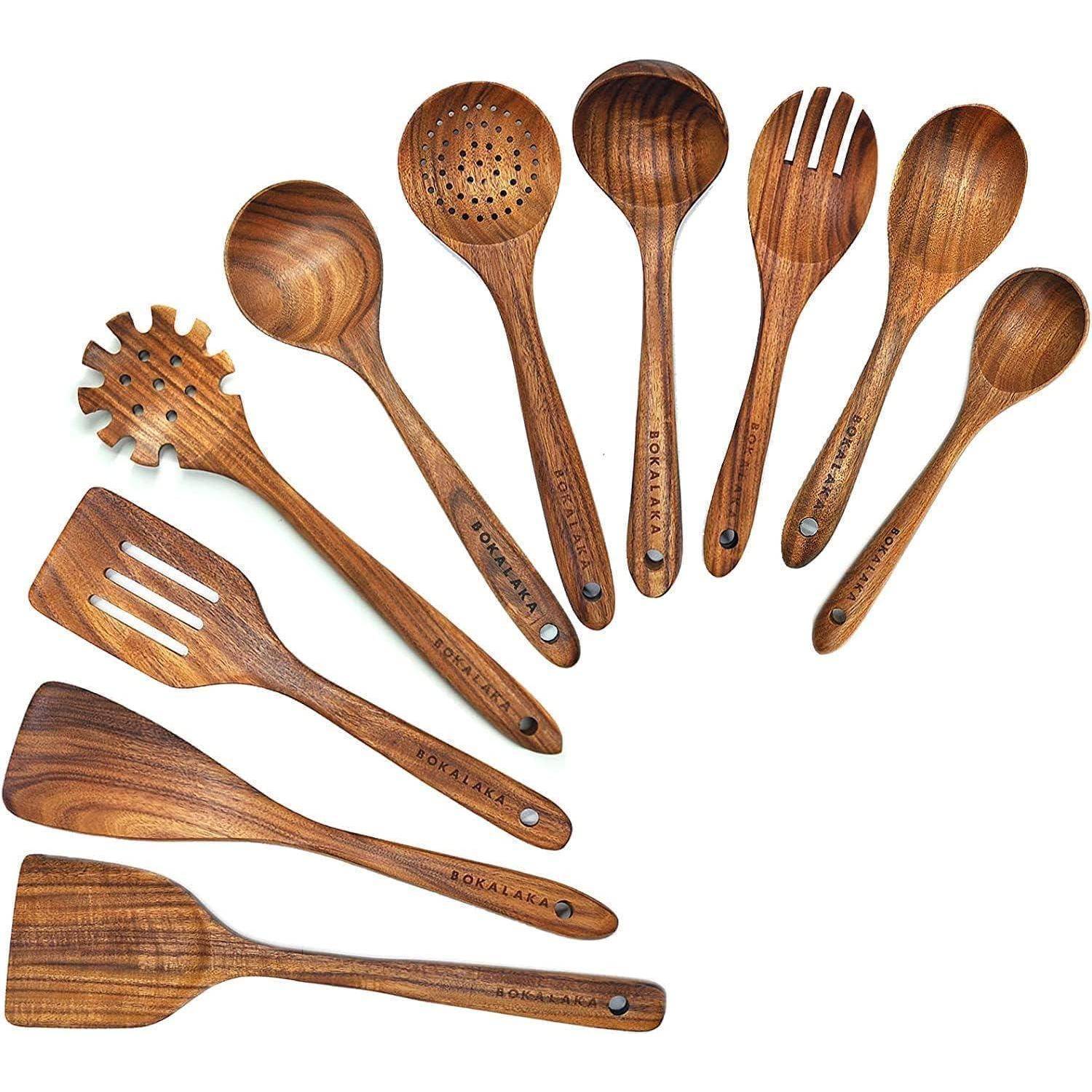 Holzlöffel Holzspatel Küchenutensilien Set Teakholz 1-10