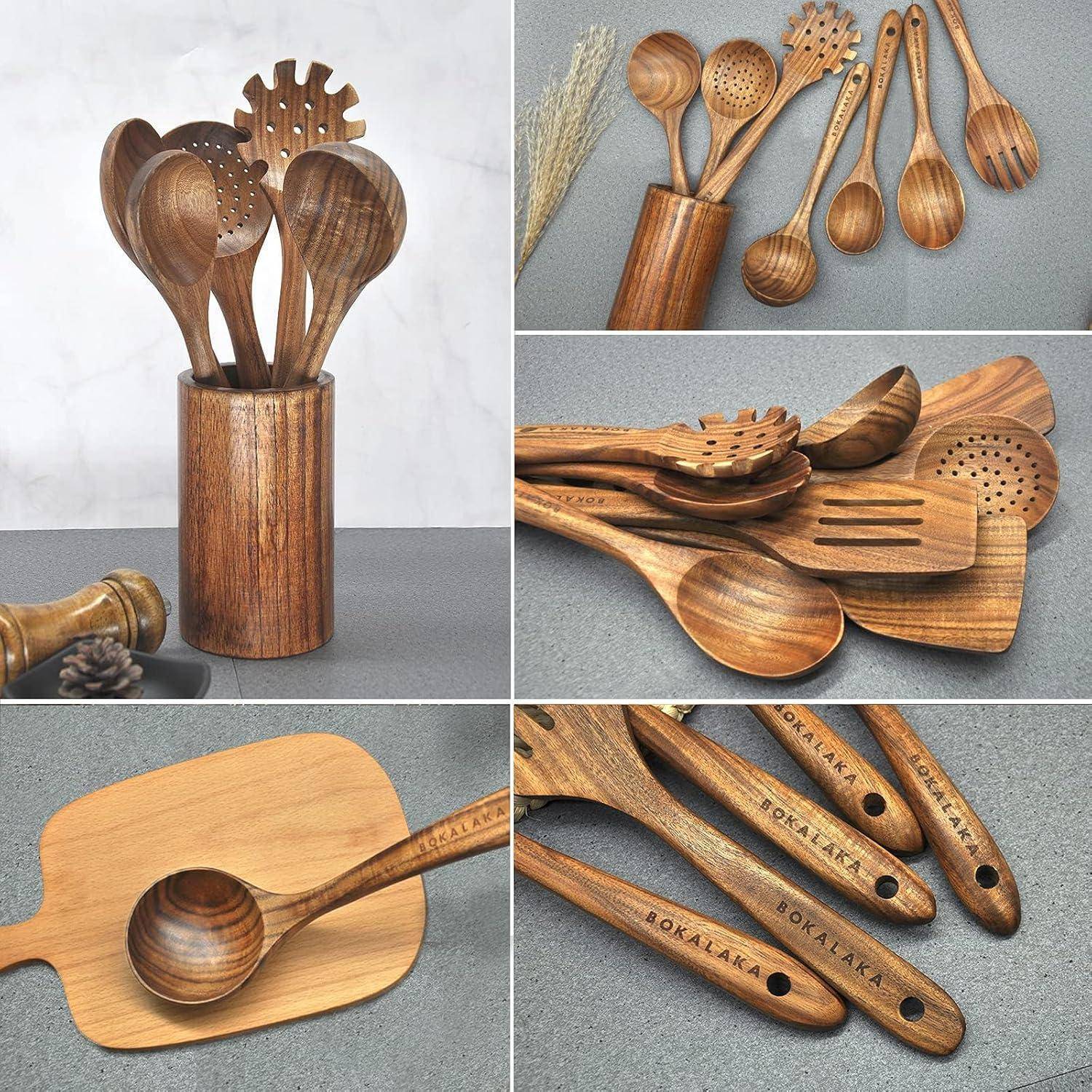 Holzlöffel Holzspatel Küchenutensilien Set Teakholz 1-10